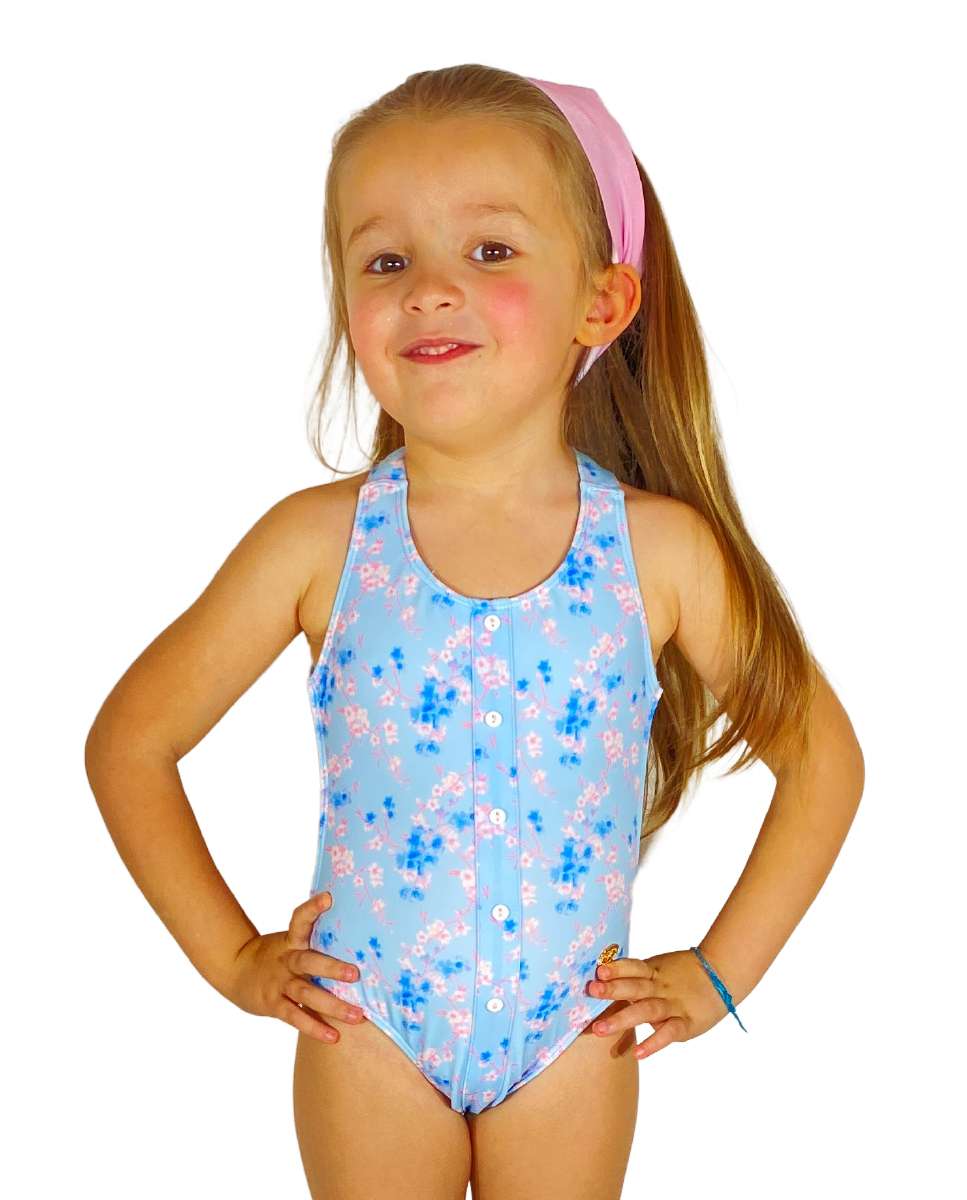 Imagem 0 de Fato de banho menina com estampado de flores e botões