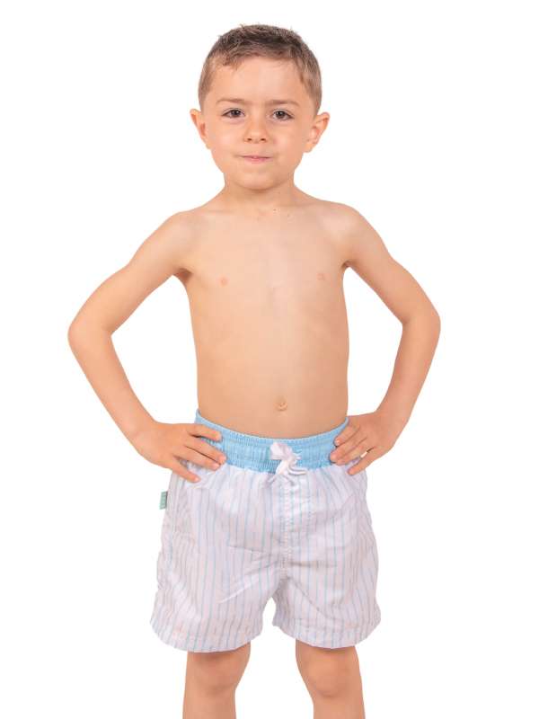 Imagem 0 de Calção banho menino risca azul e branco e flores no bolso