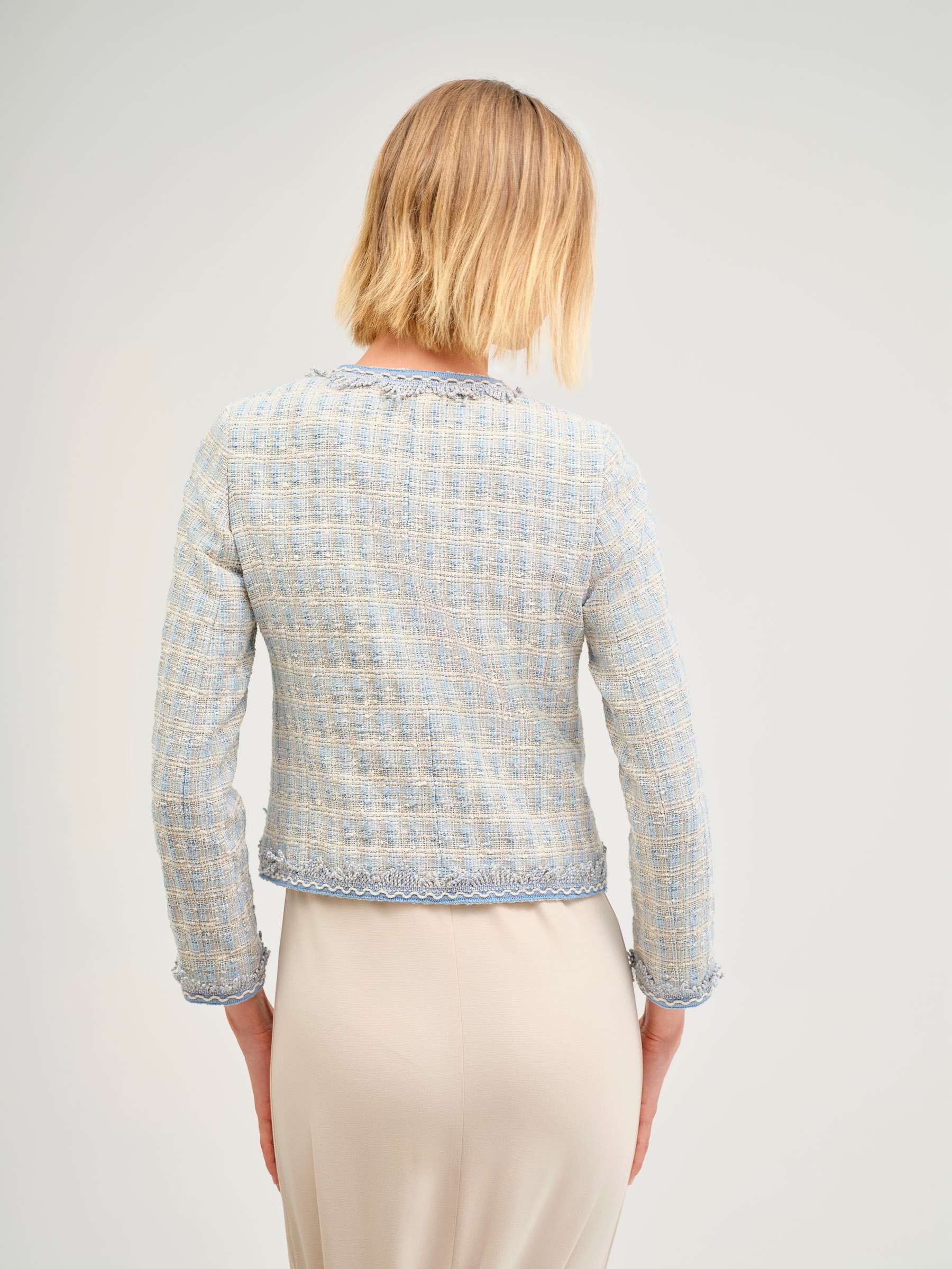 Casaco Tweed com Decote Redondo Azul-claro-2