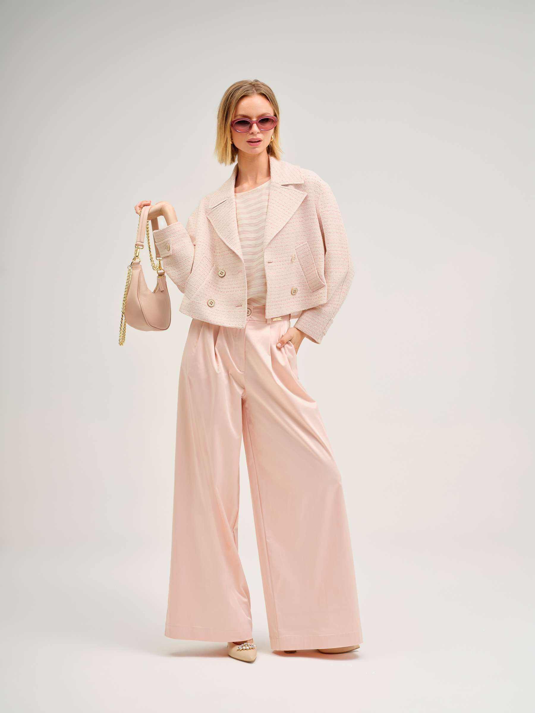 Calça Palazzo com Pregas Rosa-4