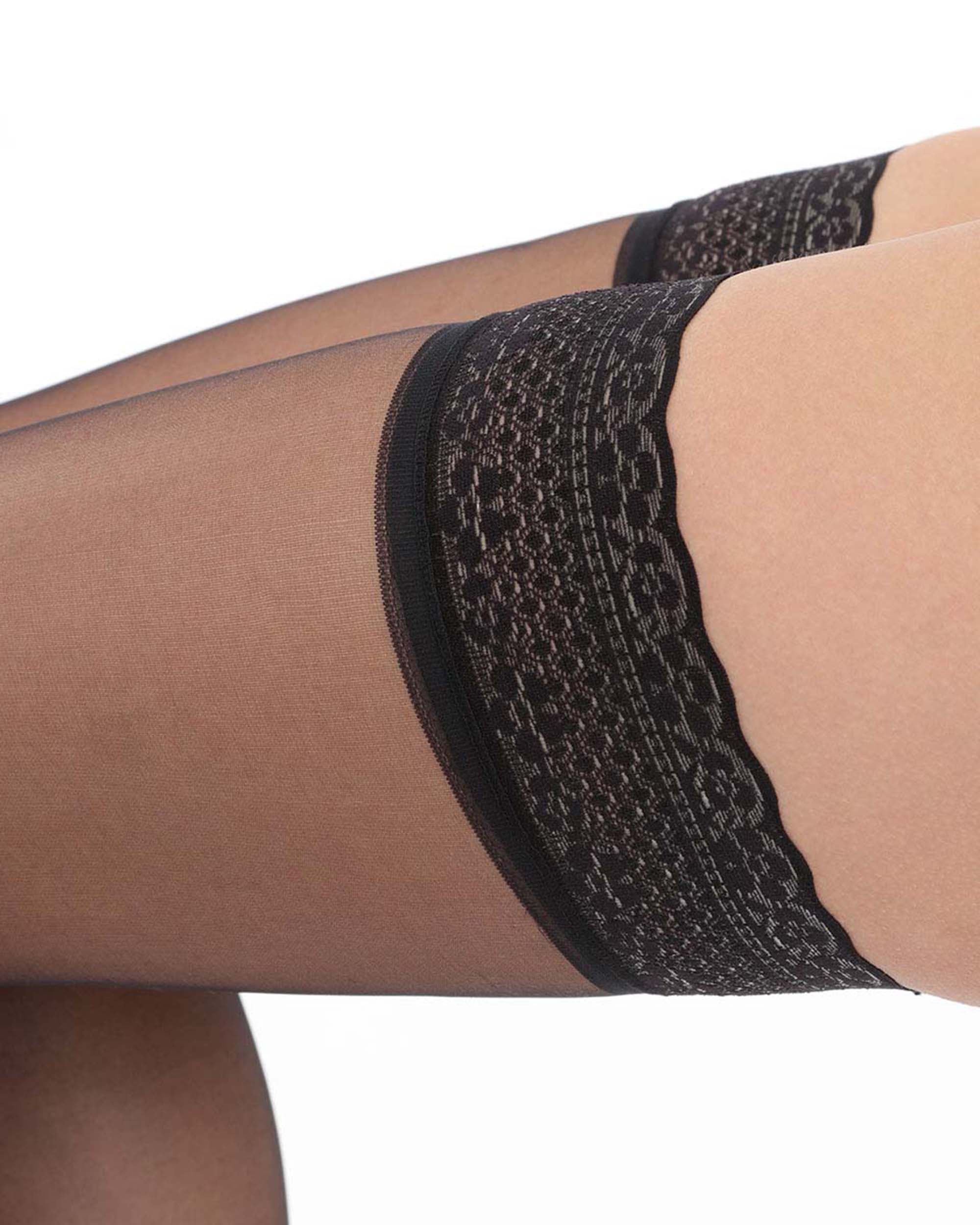Meia Transparente Sublim 15 Deniers com Liga de Renda Preto-3