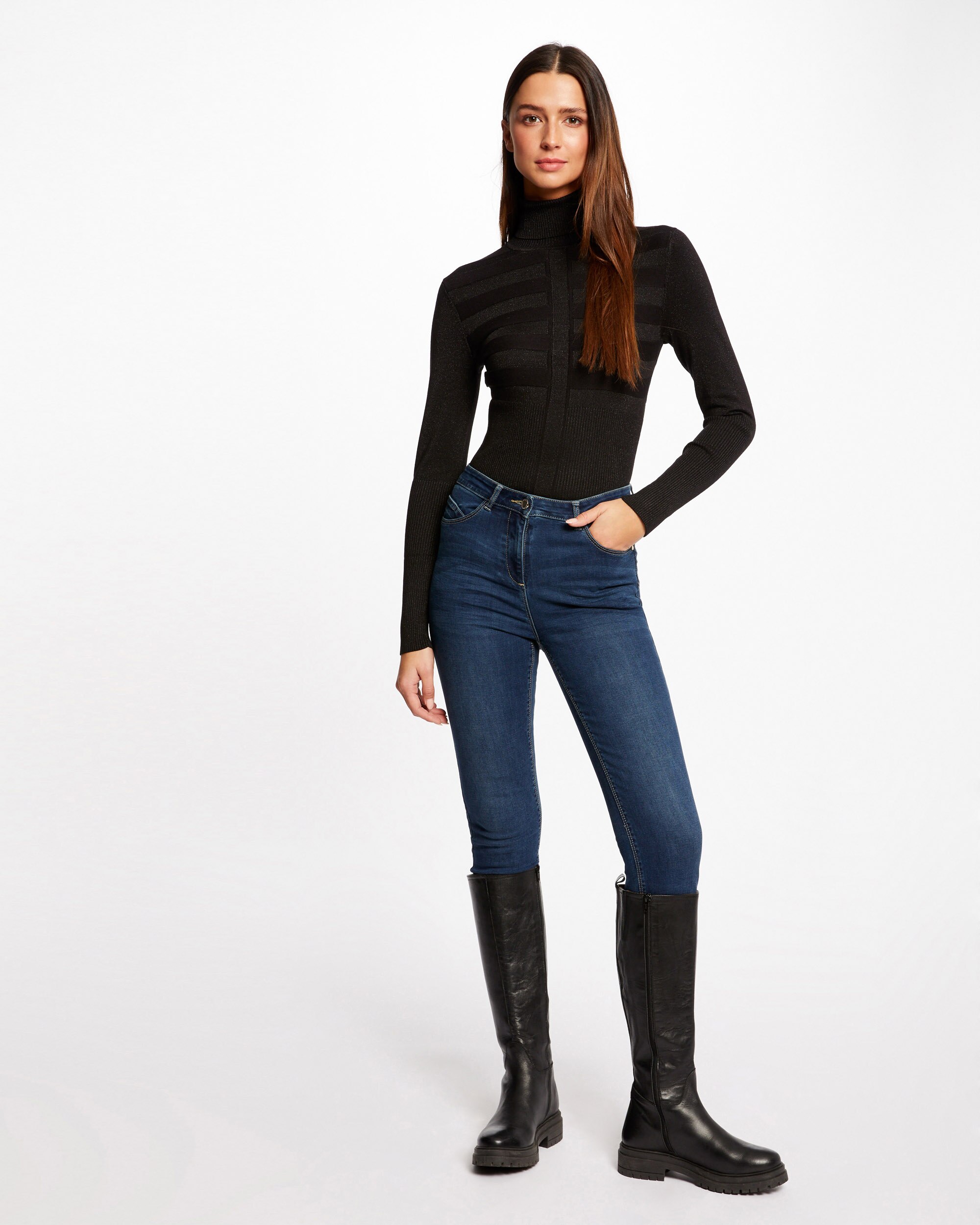 Camisola de Manga Comprida com Gola de Tartaruga Preto-4