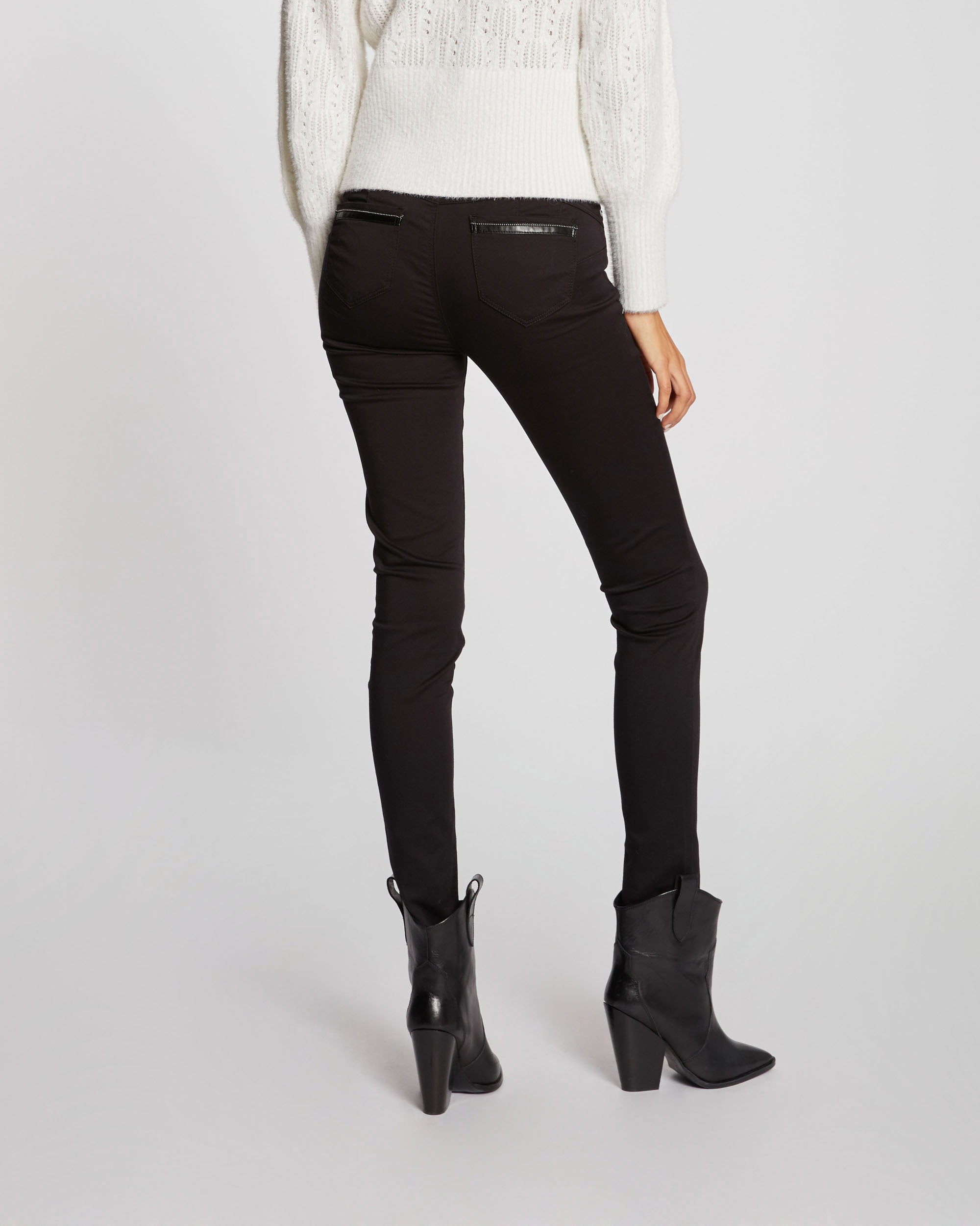 Calças Skinny Slim de Cintura Estándar Preto-3