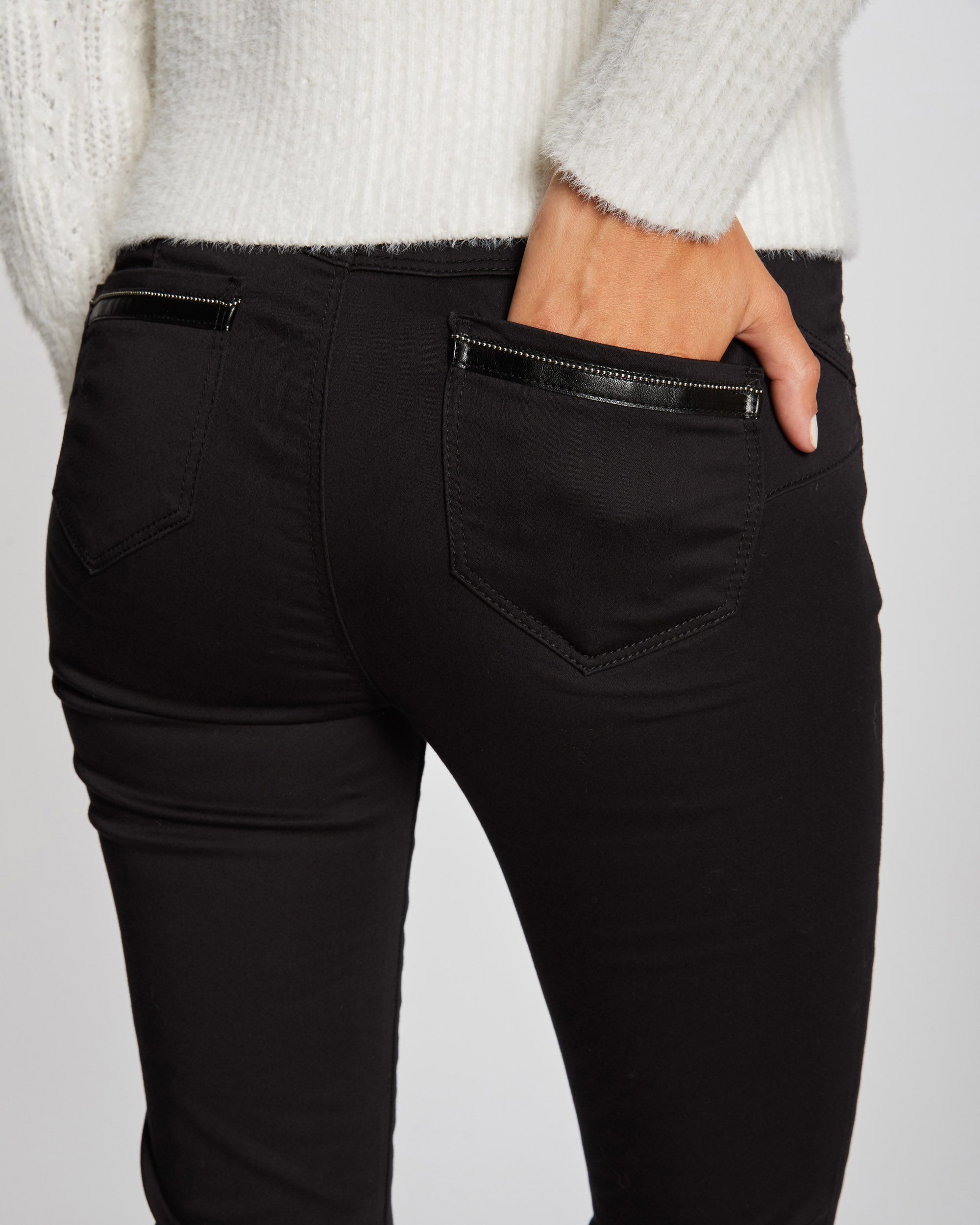 Calças Skinny Slim de Cintura Estándar Preto-5