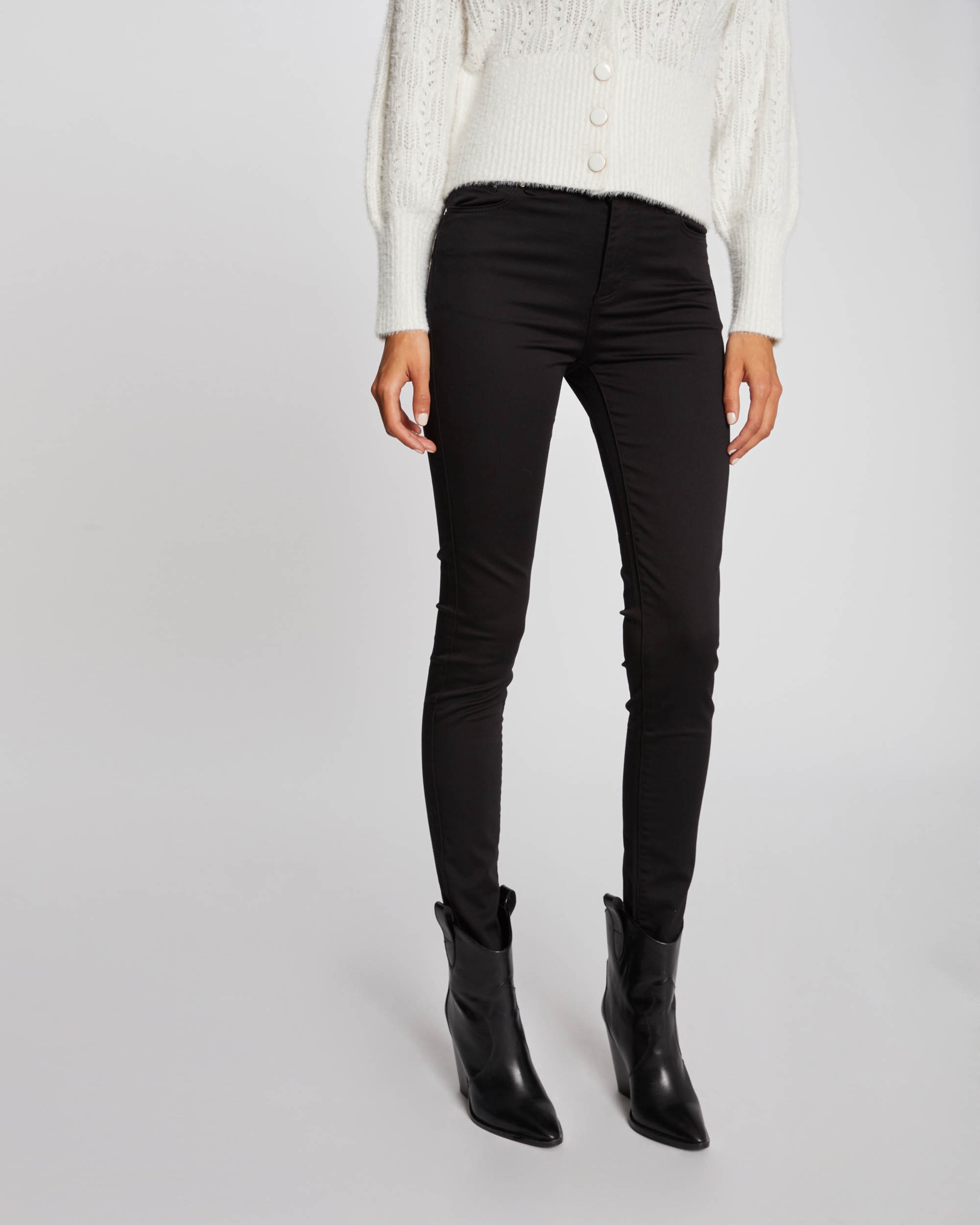 Calças Skinny Slim de Cintura Estándar Preto-6