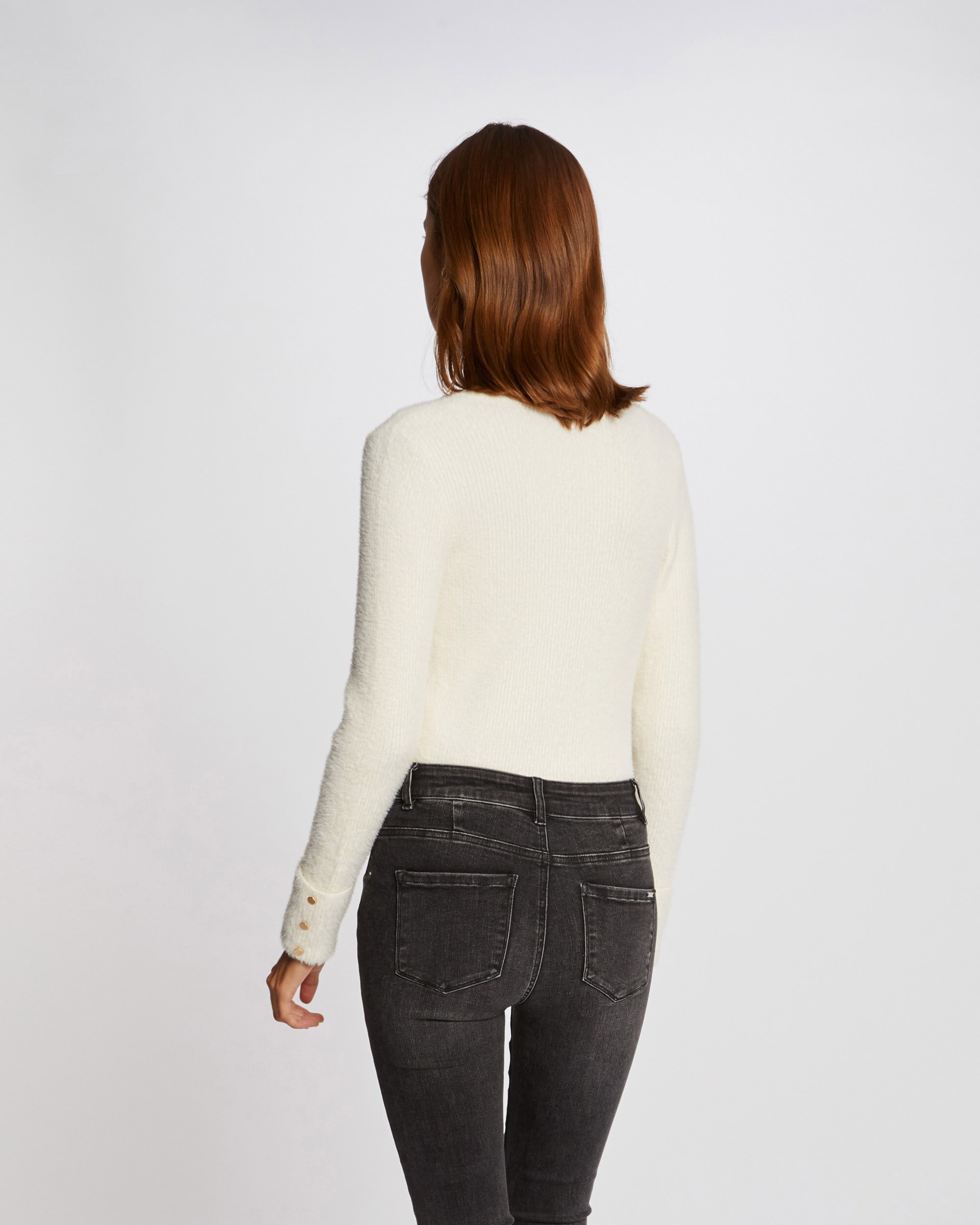 Camisola de Manga Comprida de Malha Aveludada Branco-2