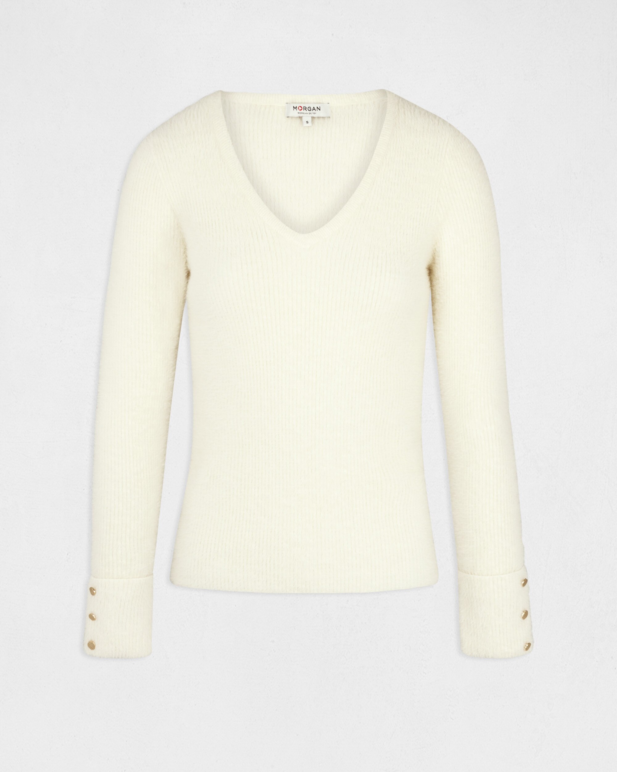 Camisola de Manga Comprida de Malha Aveludada Branco-3