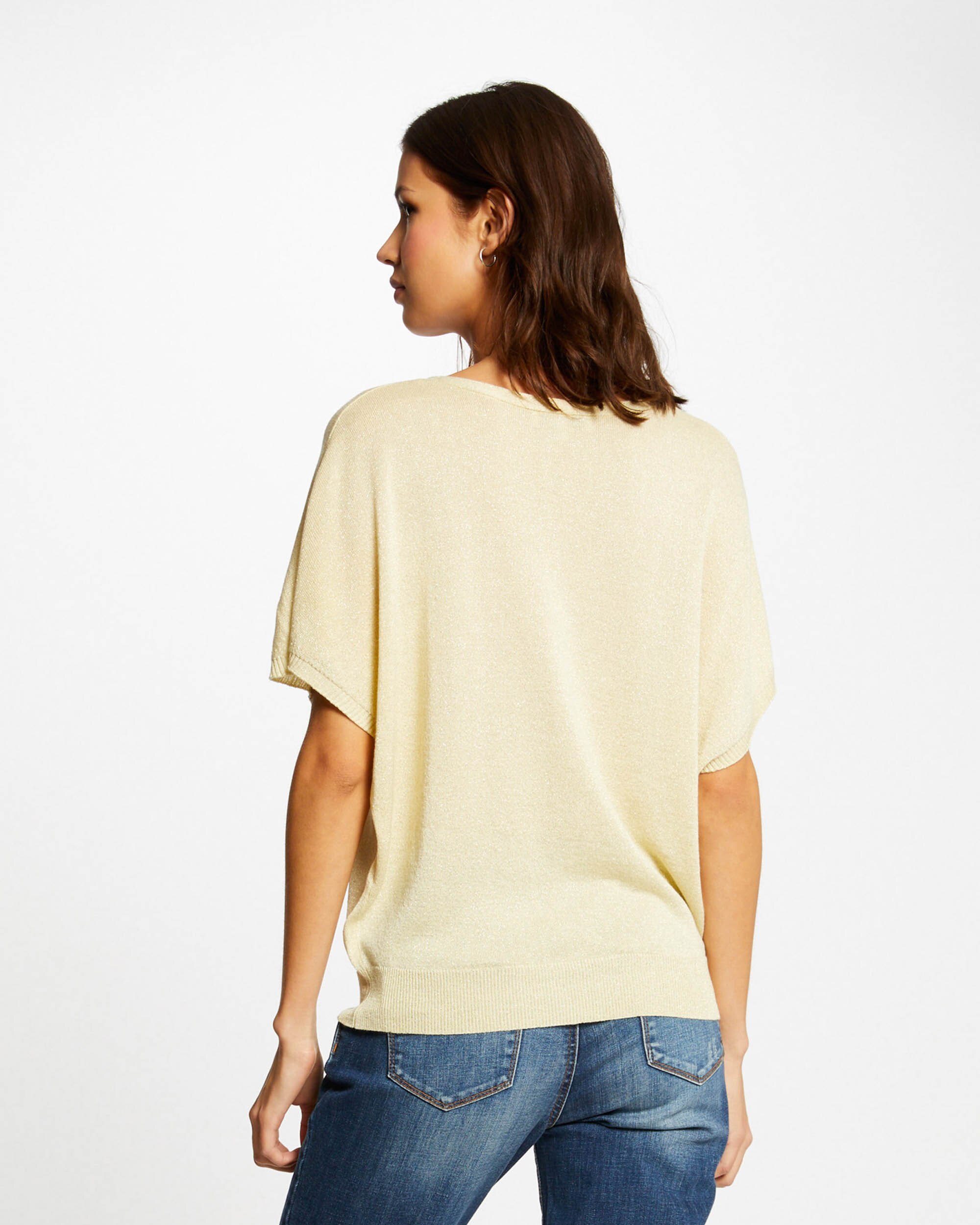 Camisola de Manga Curta com Botões Decorativos Creme-2