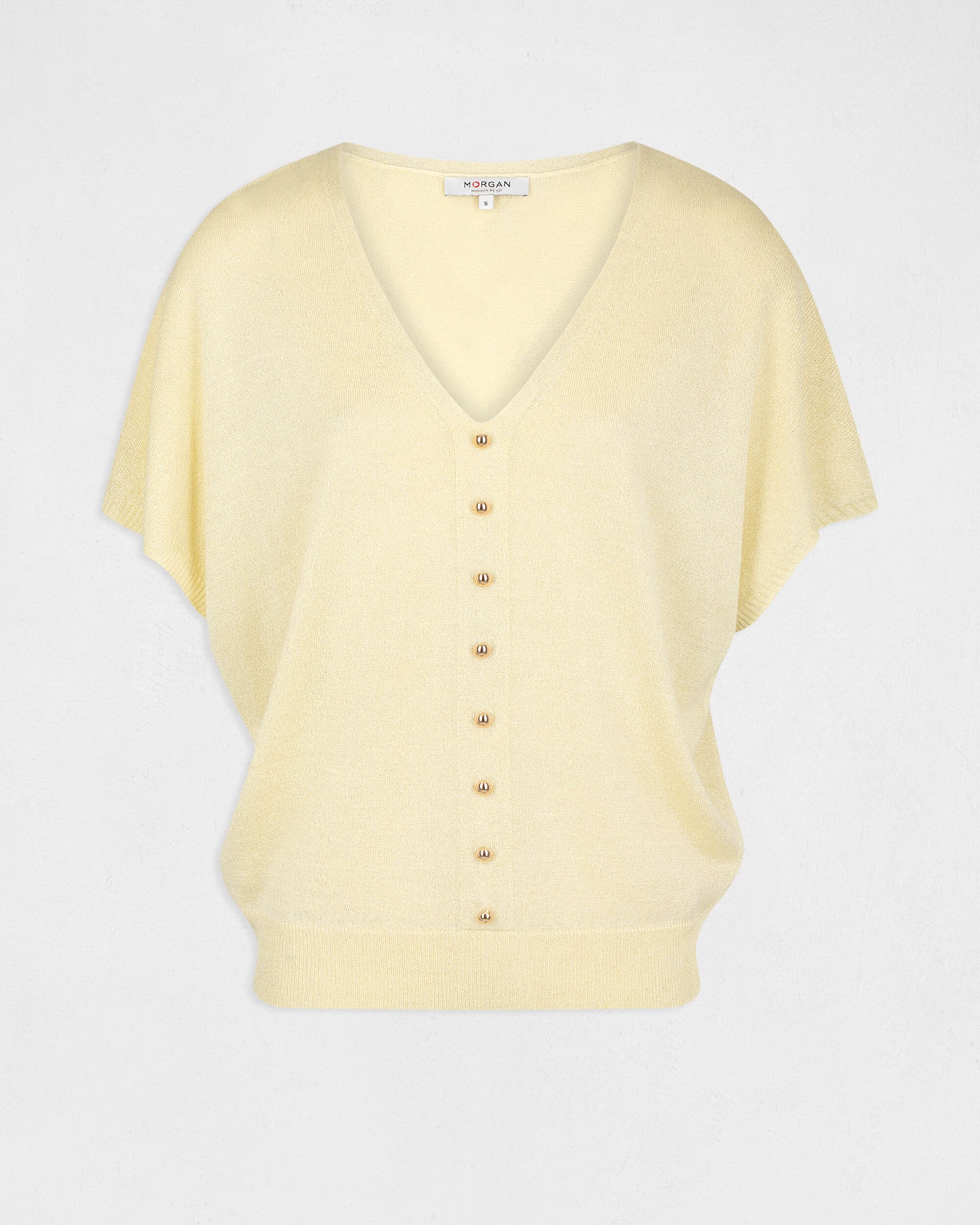 Camisola de Manga Curta com Botões Decorativos Creme-3