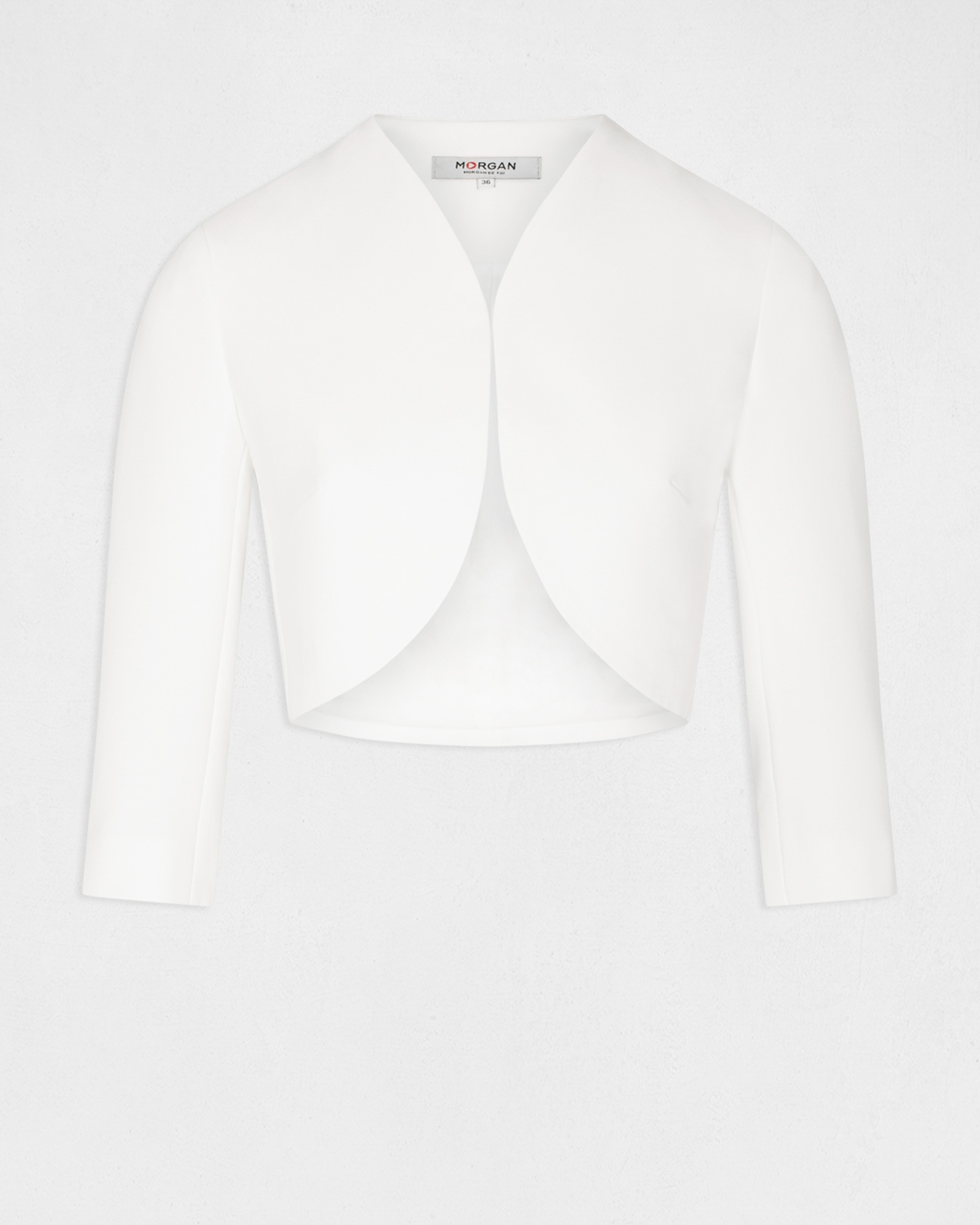 Bolero em Tecido Liso com Manga 3/4 Branco-3