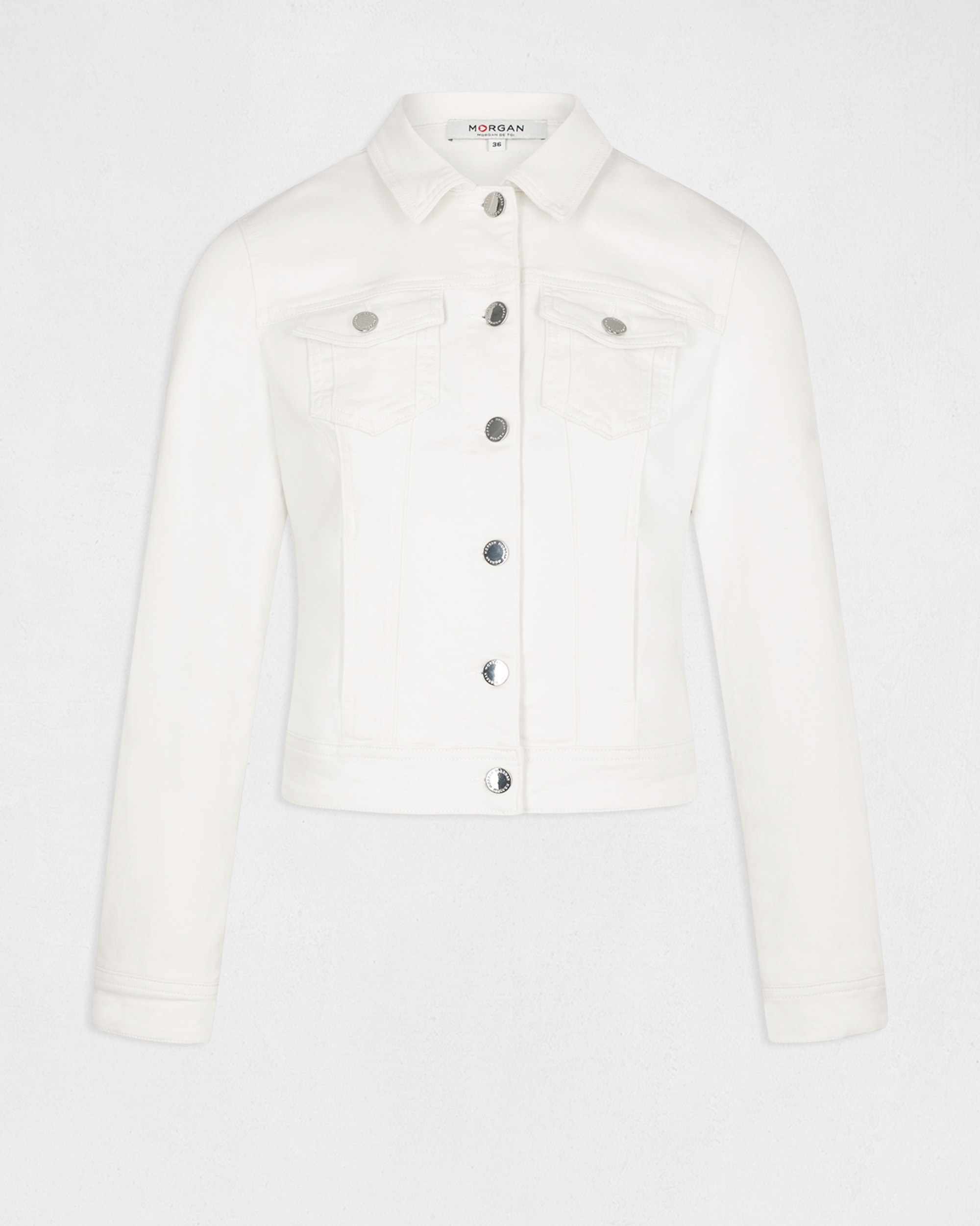 Casaco Jeans com Corte a Direito Abotoado Cru-2