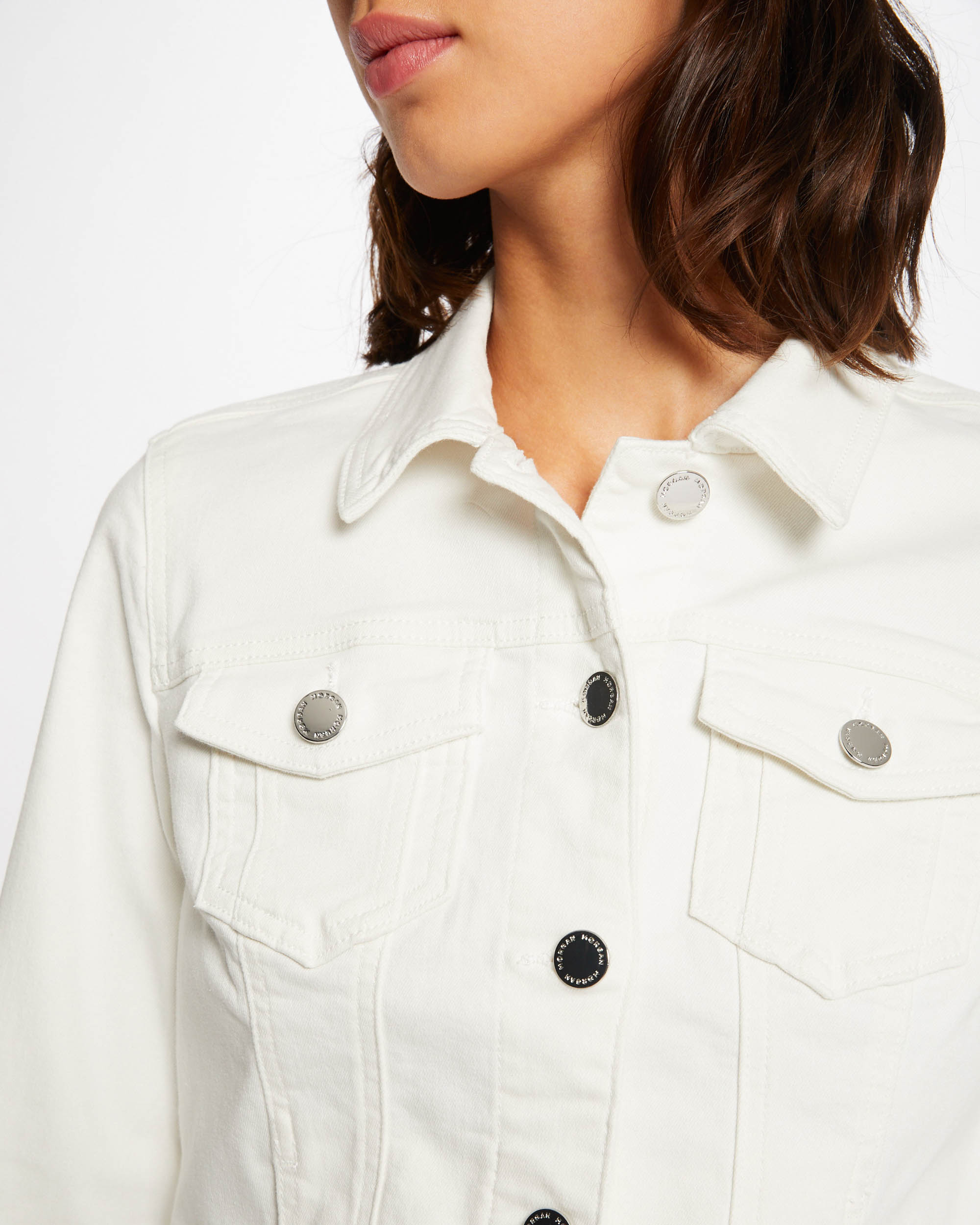 Casaco Jeans com Corte a Direito Abotoado Cru-5