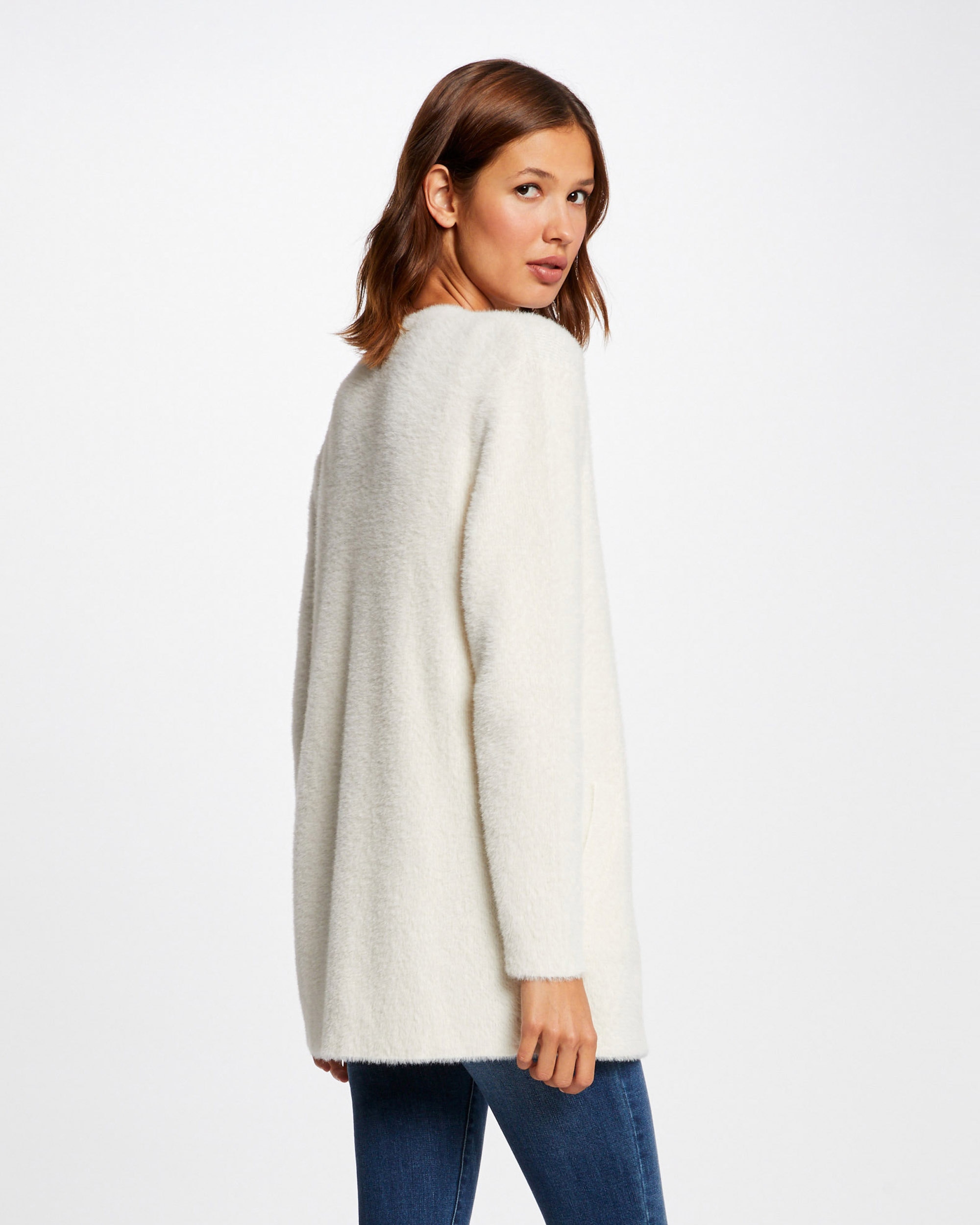 Cárdigan Comprido de Malha Aterciopelada Branco-2