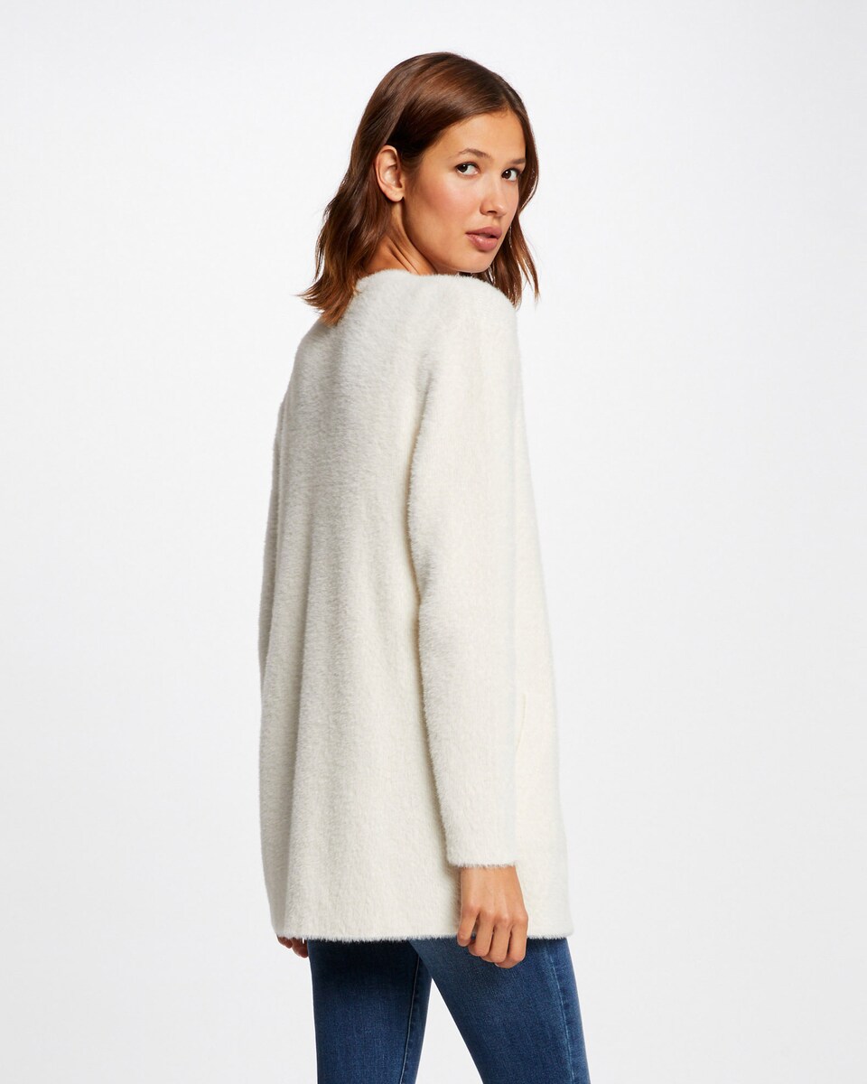 Cárdigan Comprido de Malha Aterciopelada Branco-2