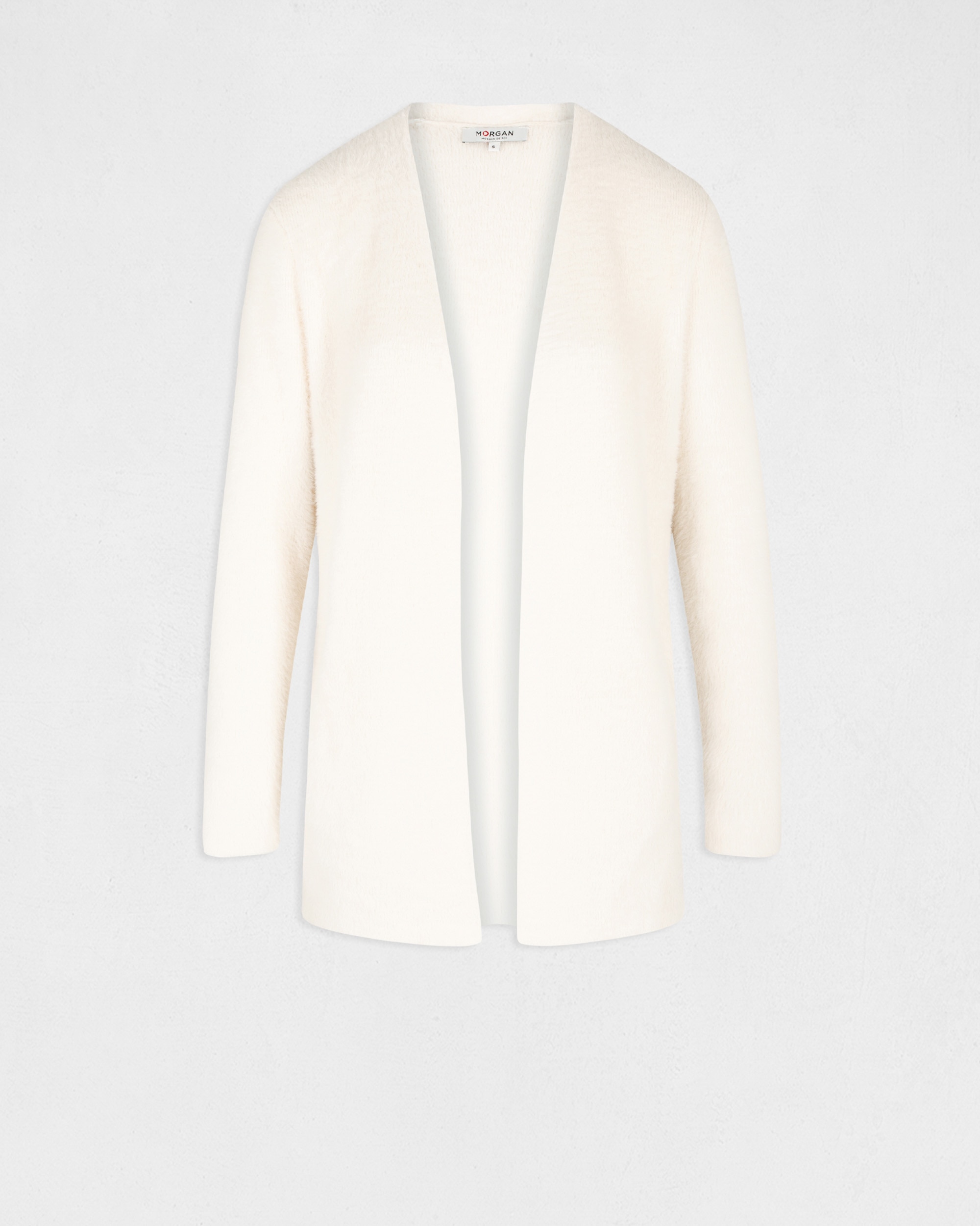 Cárdigan Comprido de Malha Aterciopelada Branco-3