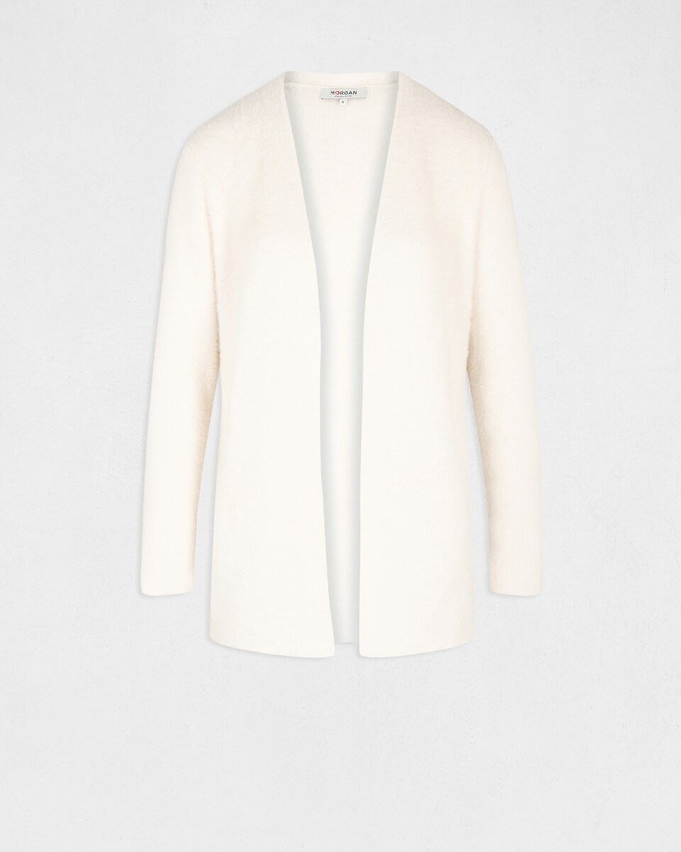 Cárdigan Comprido de Malha Aterciopelada Branco-3