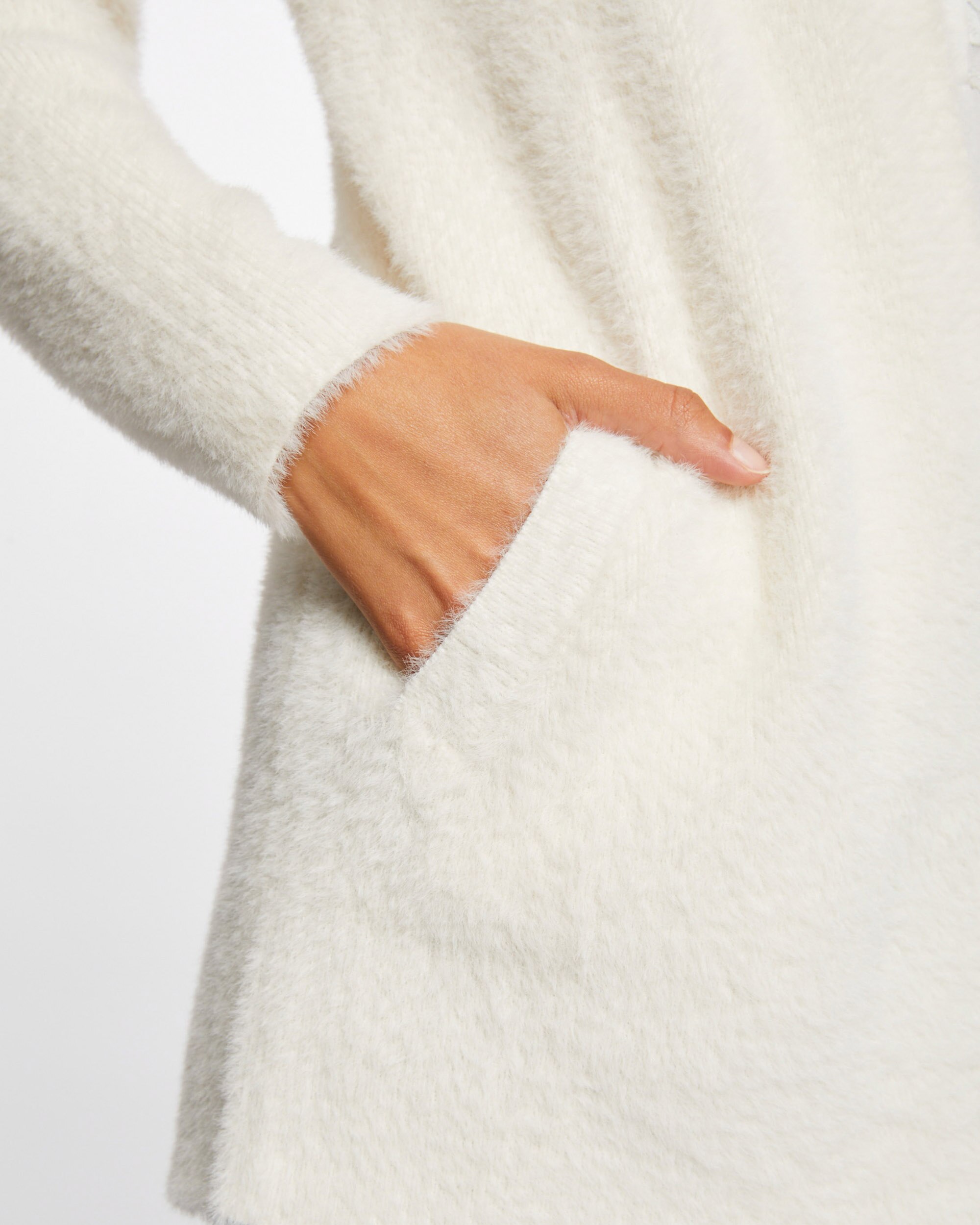 Cárdigan Comprido de Malha Aterciopelada Branco-5