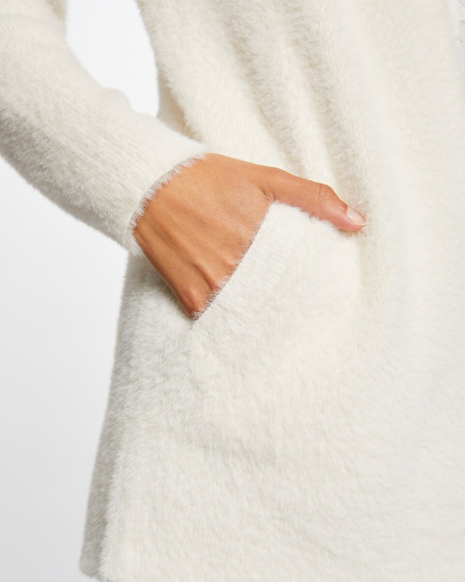 Cárdigan Comprido de Malha Aterciopelada Branco-5