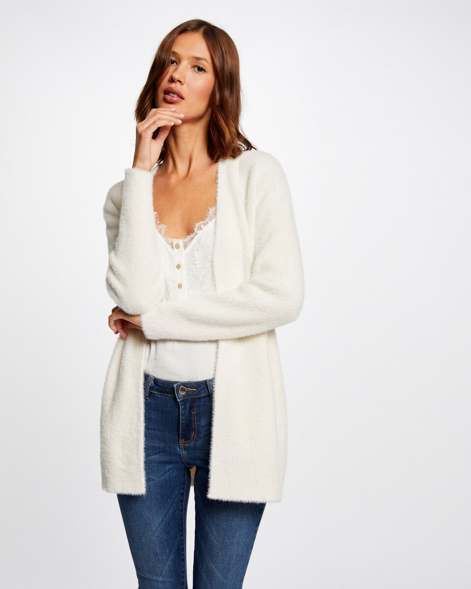 Cárdigan Comprido de Malha Aterciopelada Branco-6