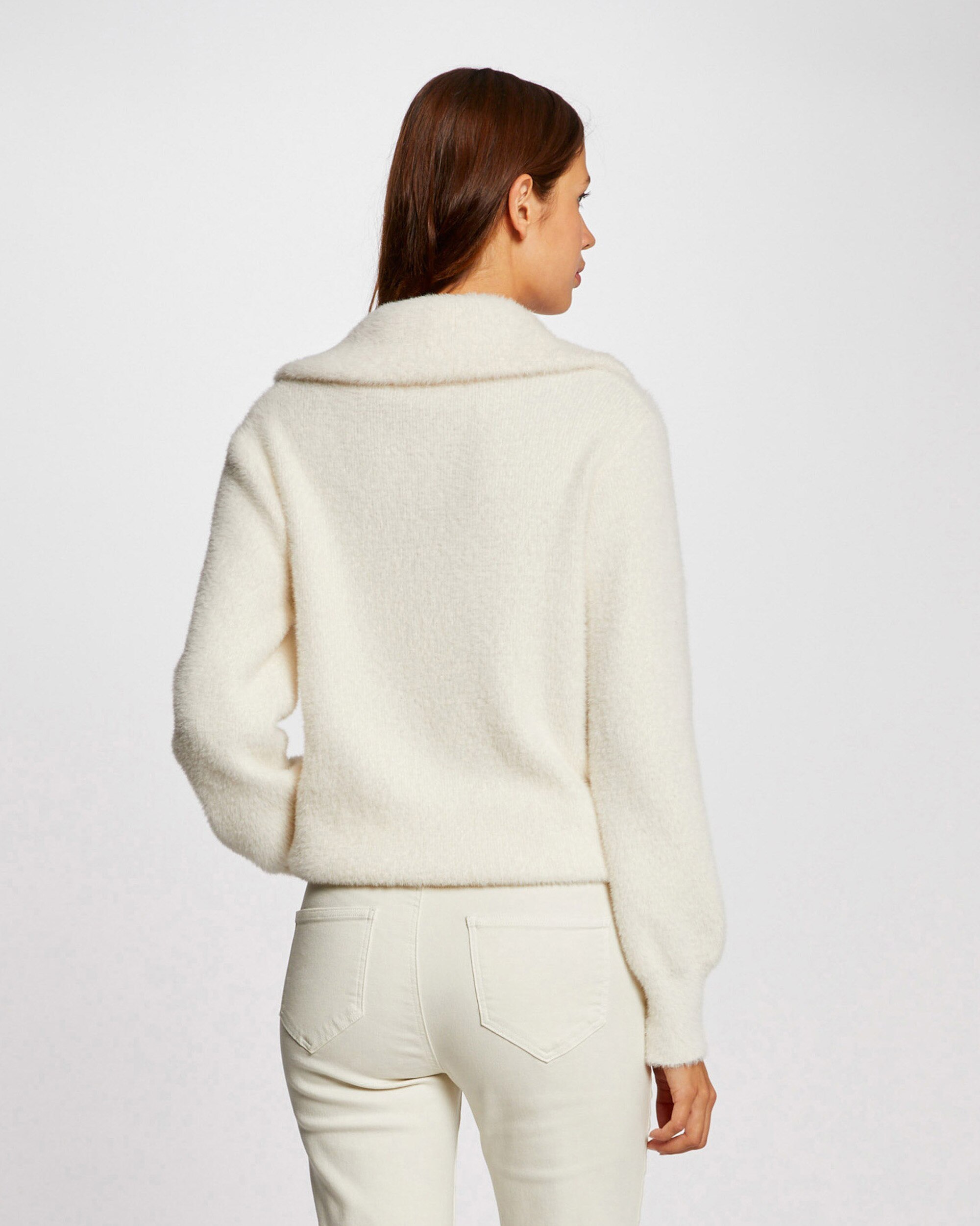 Camisola de Manga Comprida com Gola e Fecho Zip Branco-2
