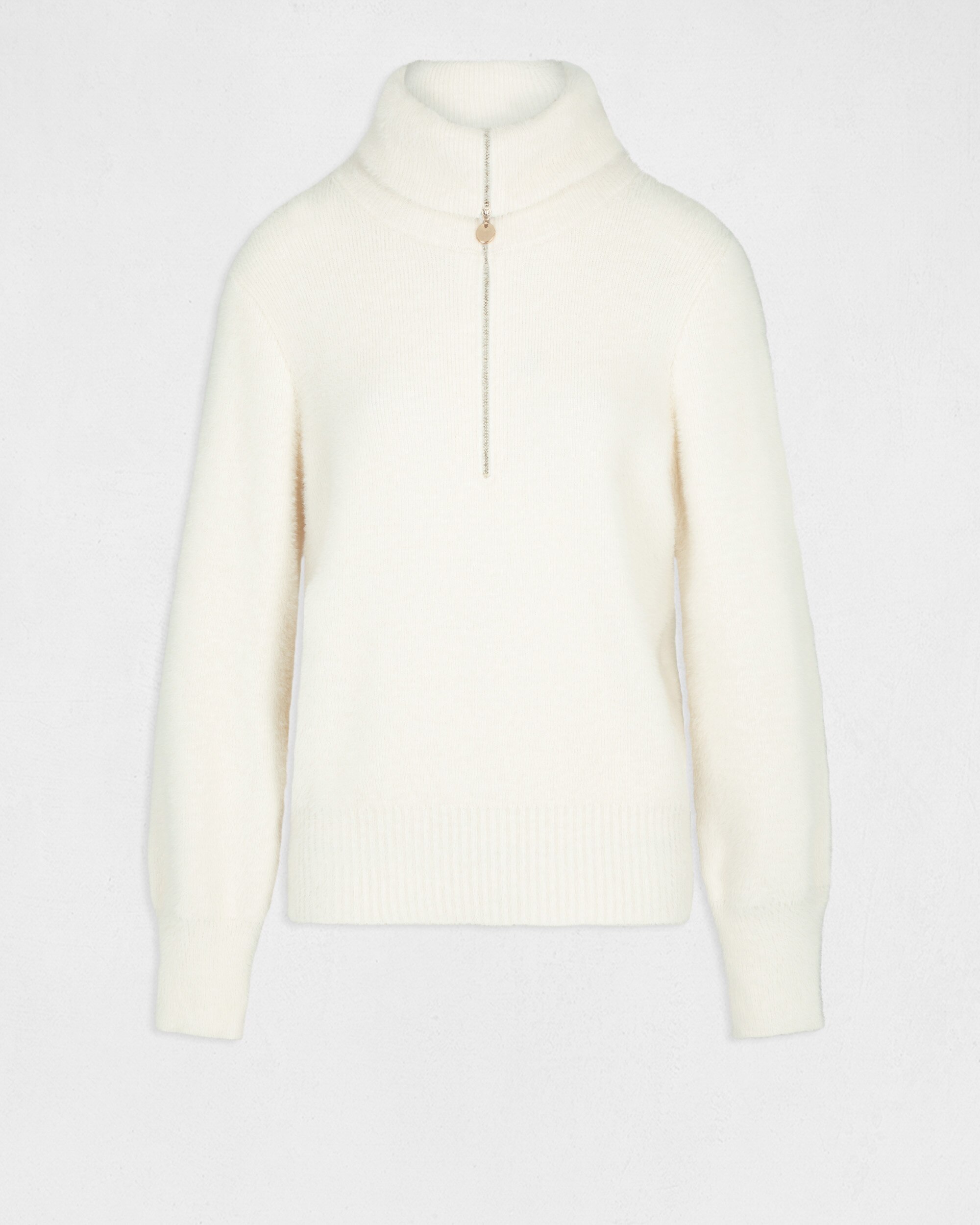 Camisola de Manga Comprida com Gola e Fecho Zip Branco-3