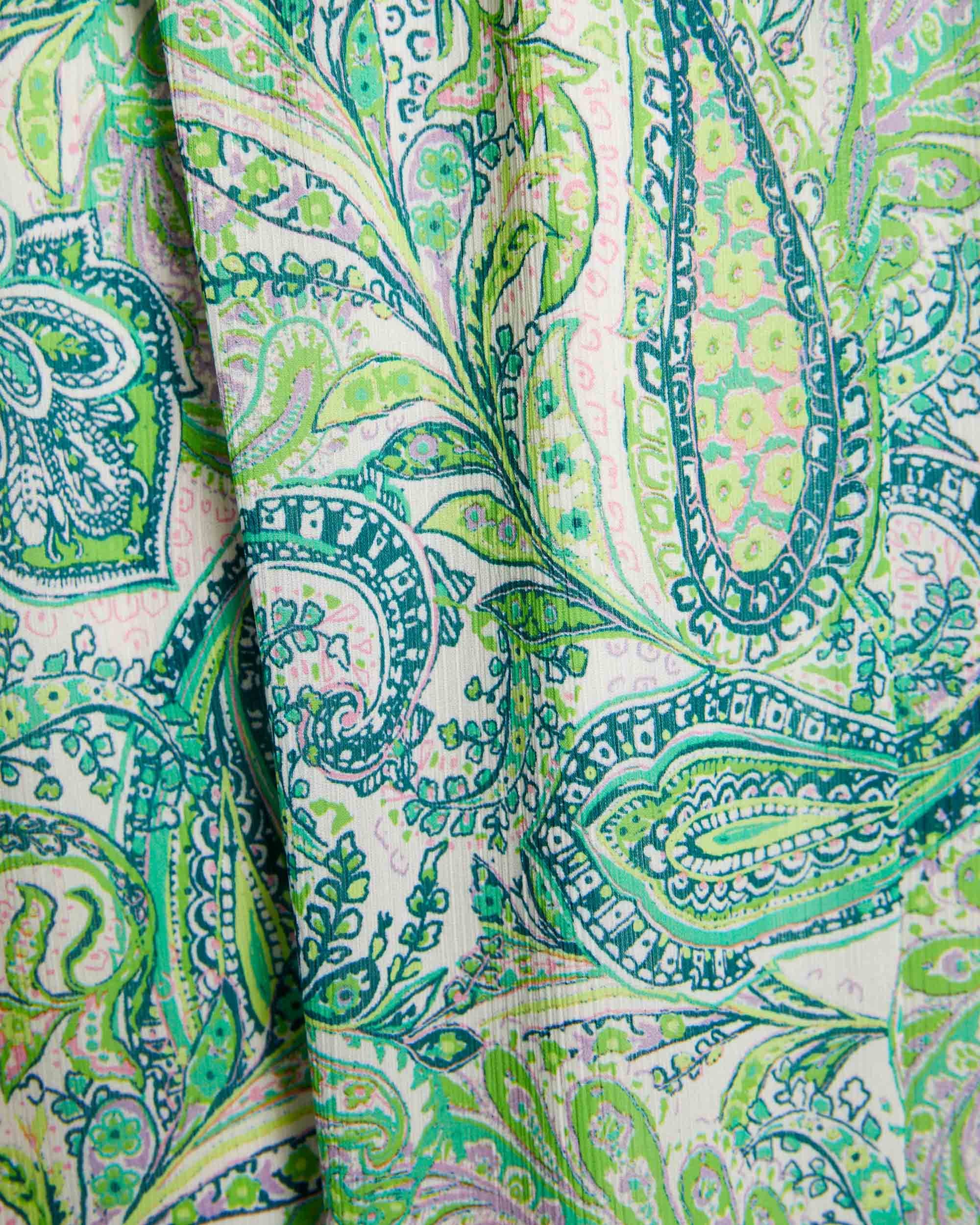 Vestido Comprido Evasê Estampado Verde-5