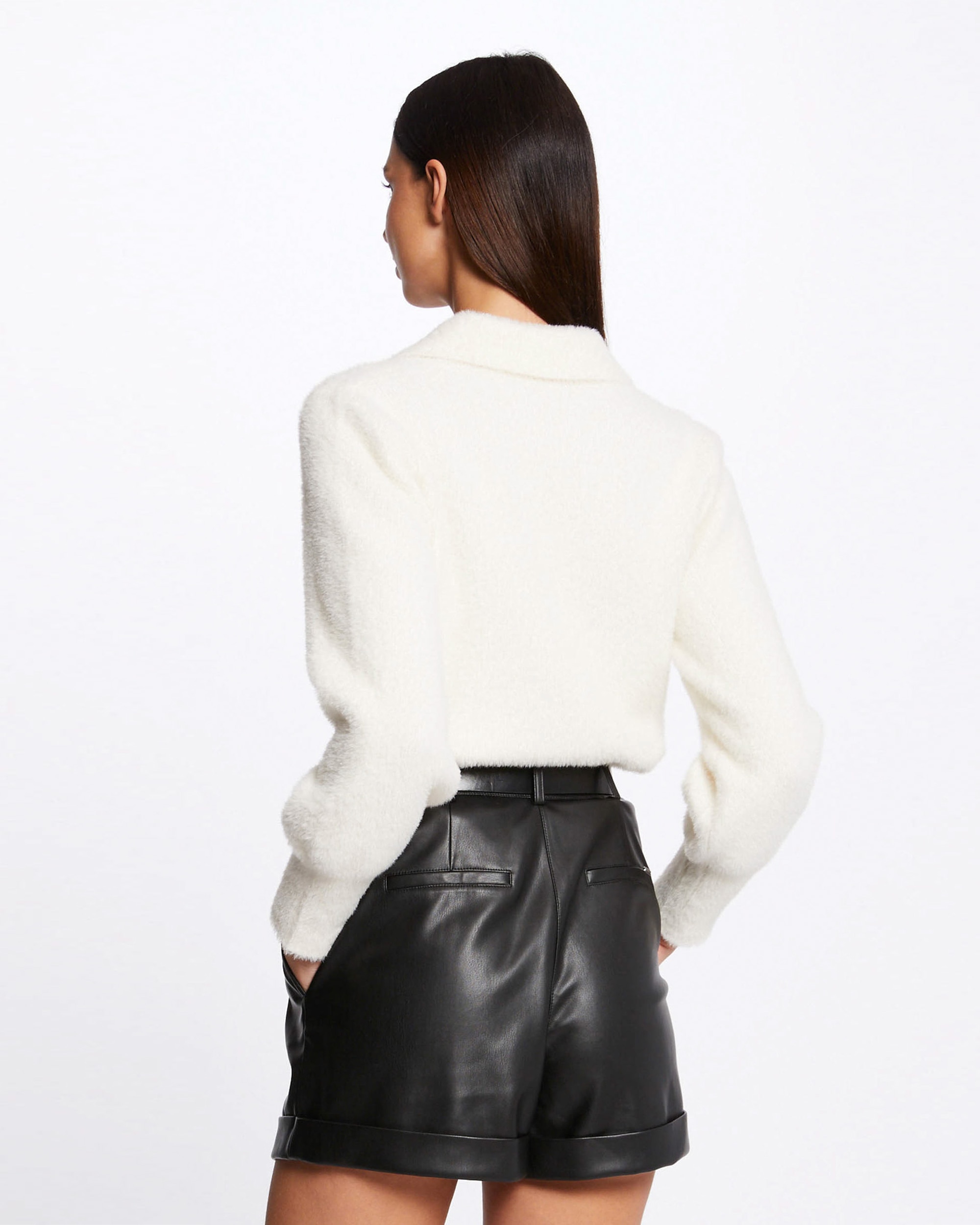 Cardigan de Manga Comprida com Gola de Lapela Branco-2