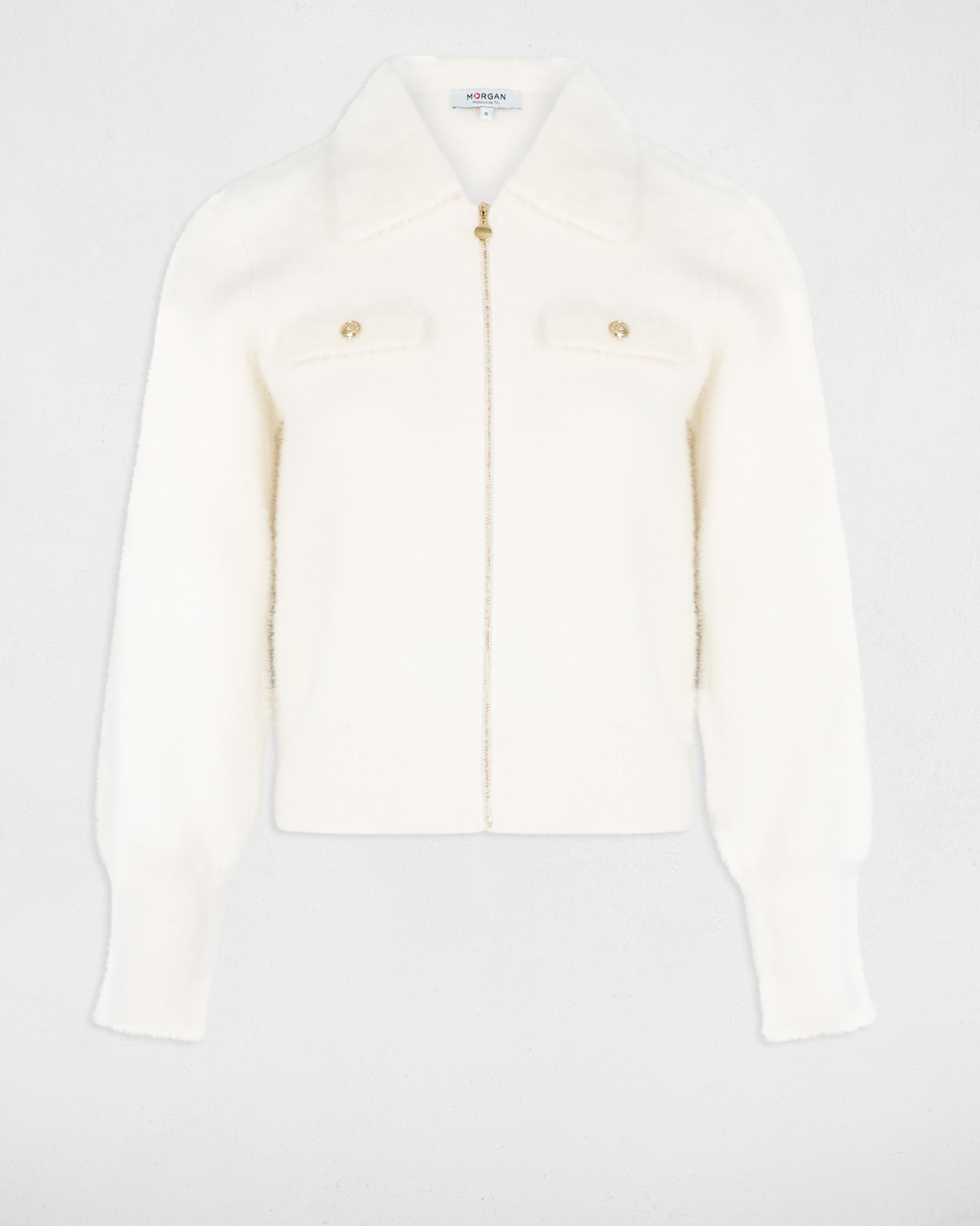 Cardigan de Manga Comprida com Gola de Lapela Branco-3