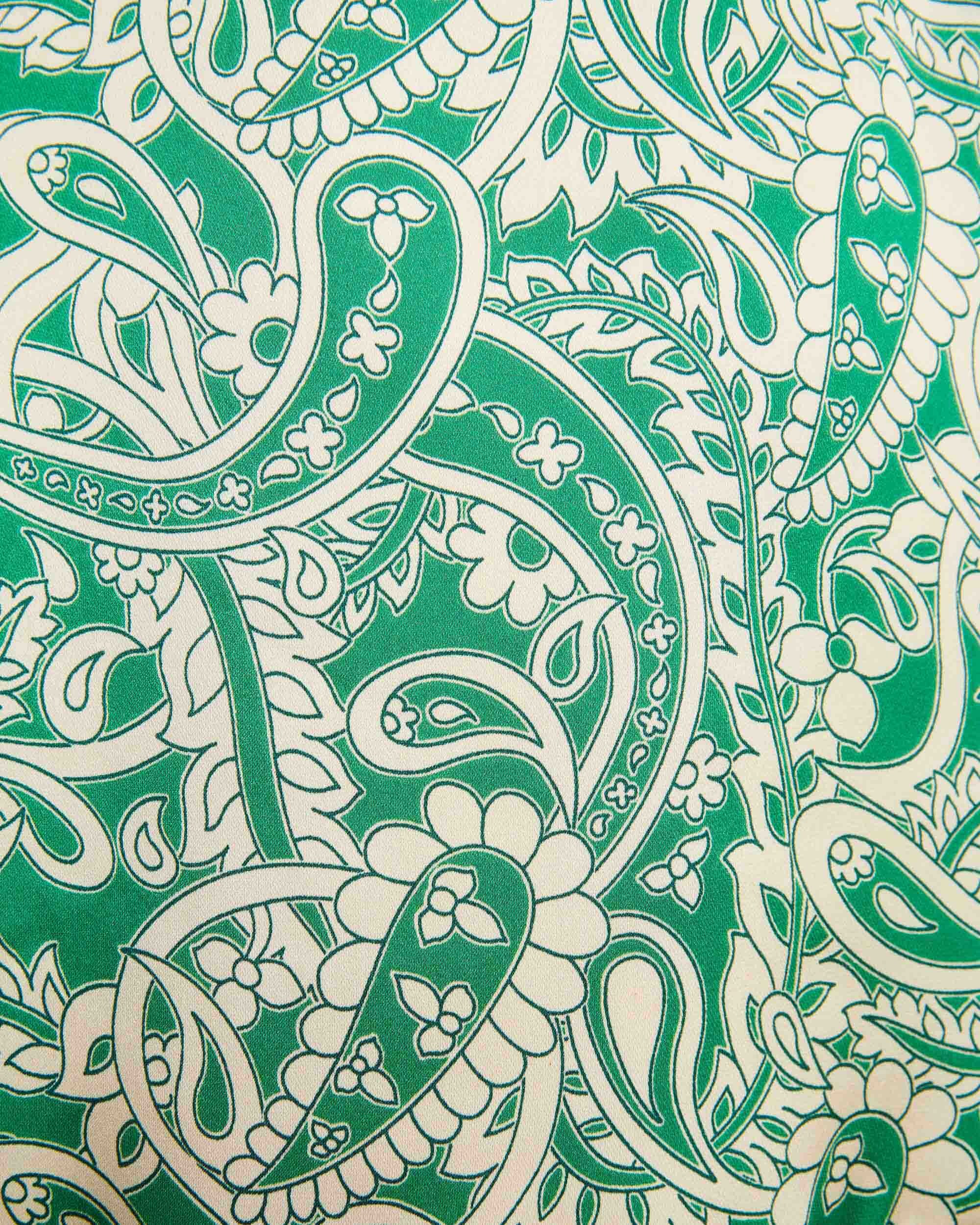 Vestido de Cetim com Estampado e Folhos Verde-5