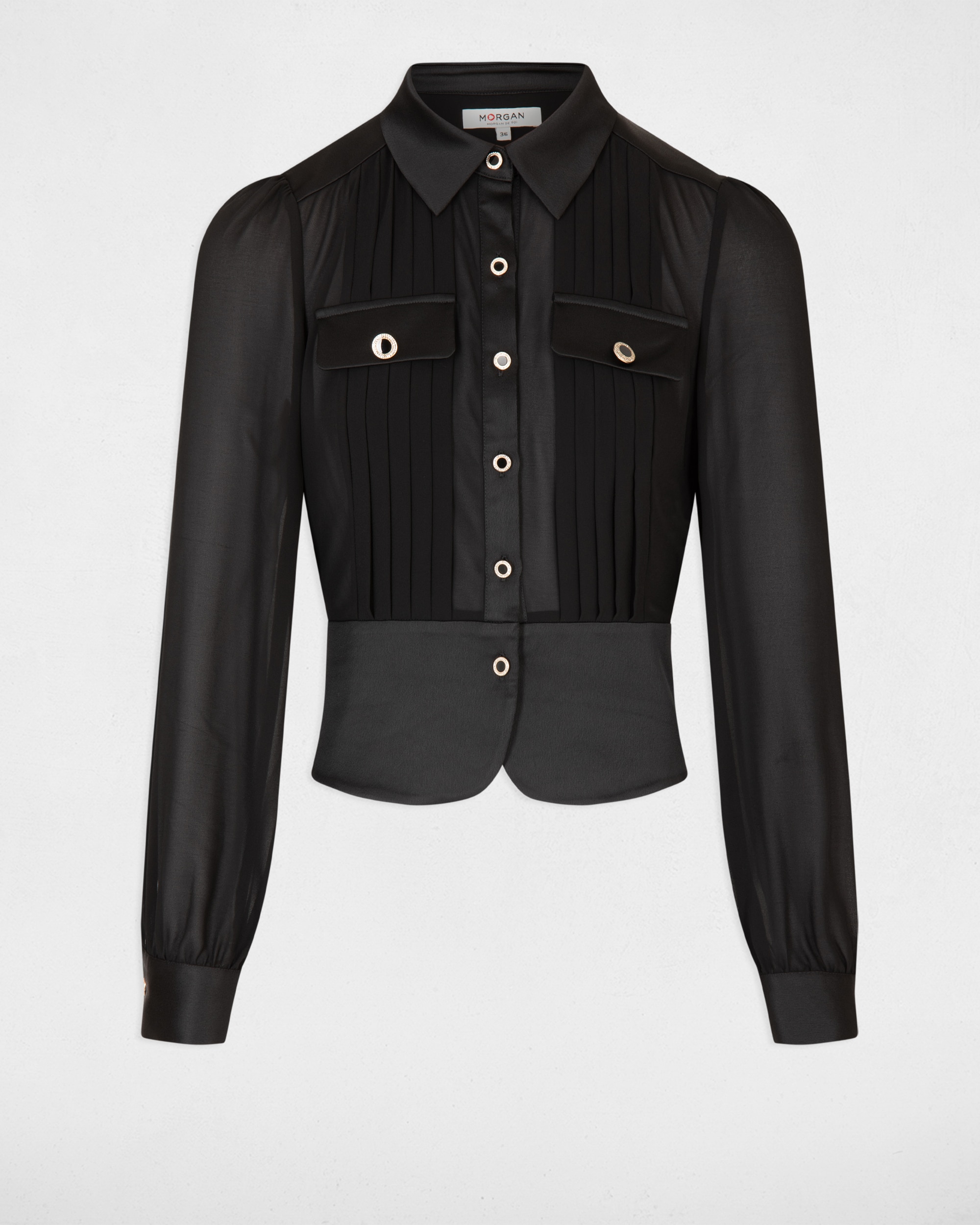 Camisa de Manga Comprida com Botões em Contraste Preto-2