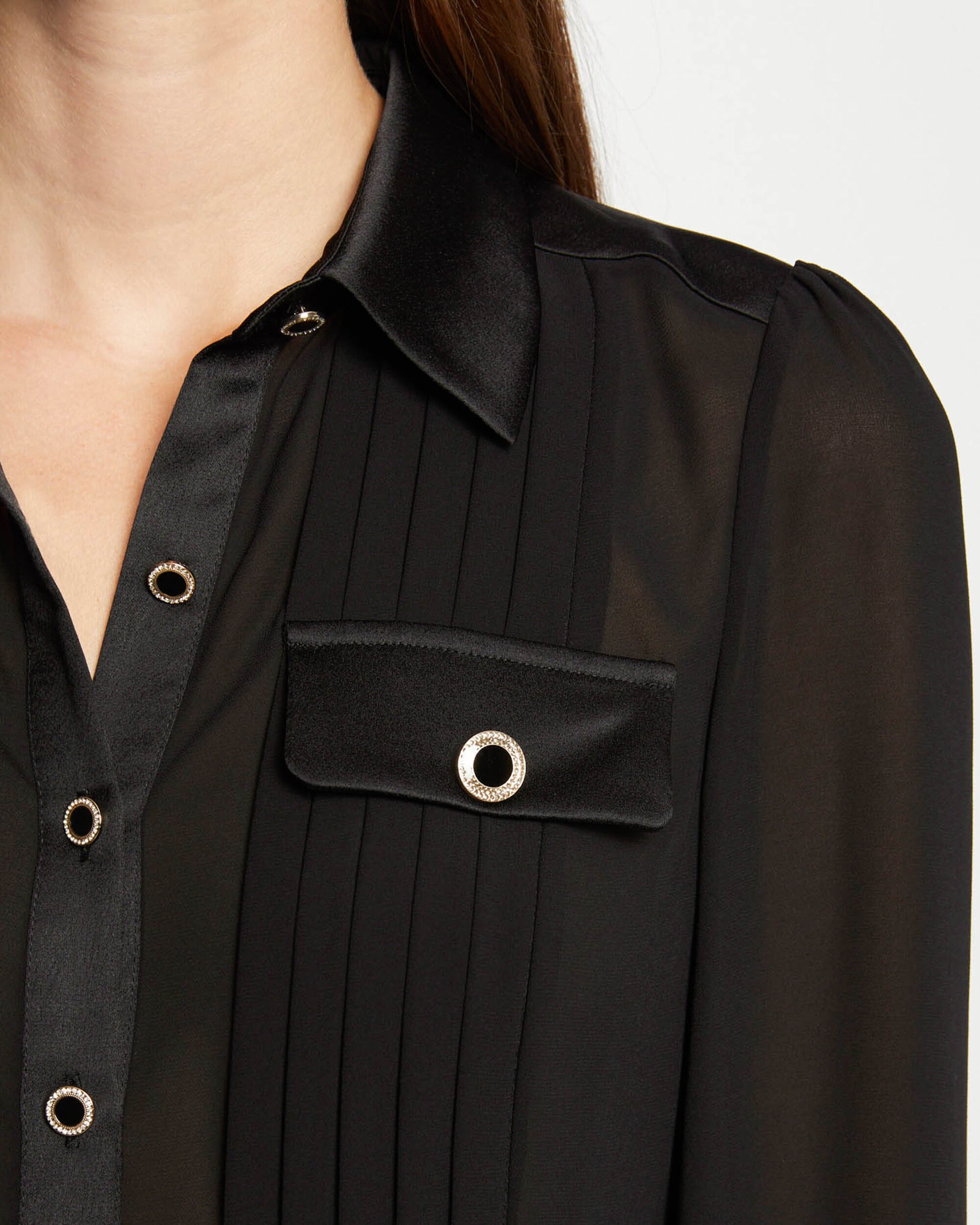 Camisa de Manga Comprida com Botões em Contraste Preto-5