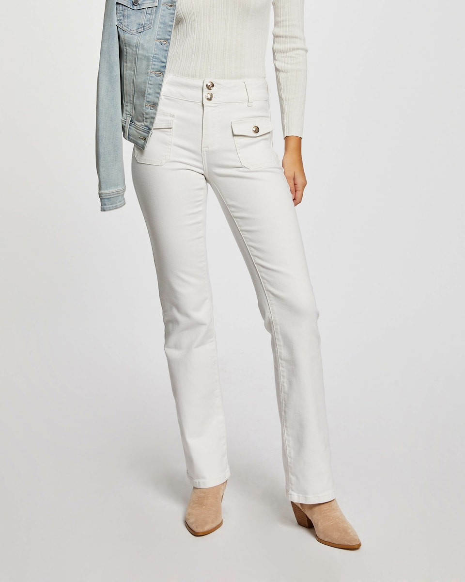 Jeans com Corte a Direito Boot-cut com Bolsos de Aba Cru-2