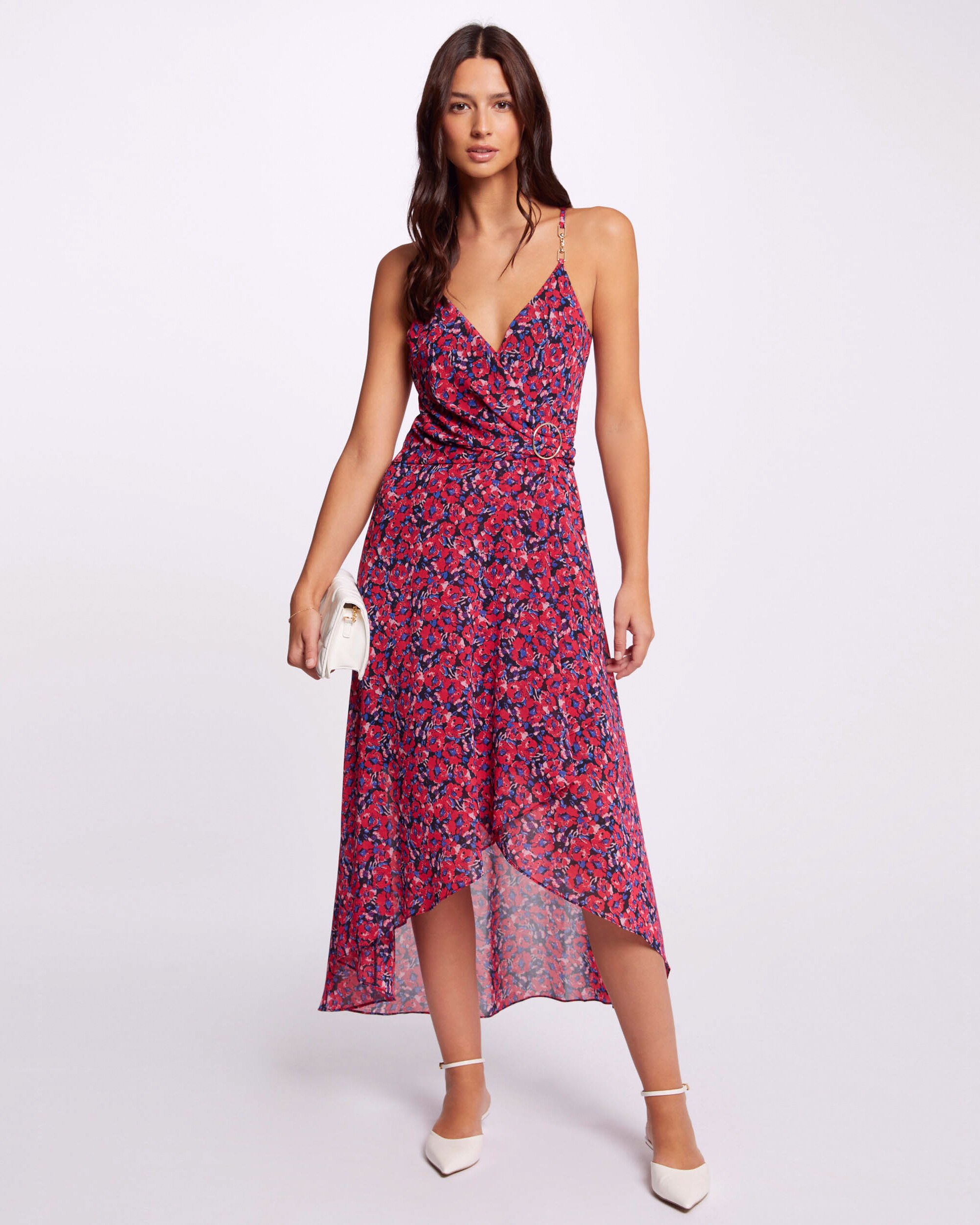 Vestido Assimétrico de Alças com Estampado Vermelho / Azul-marinho-1