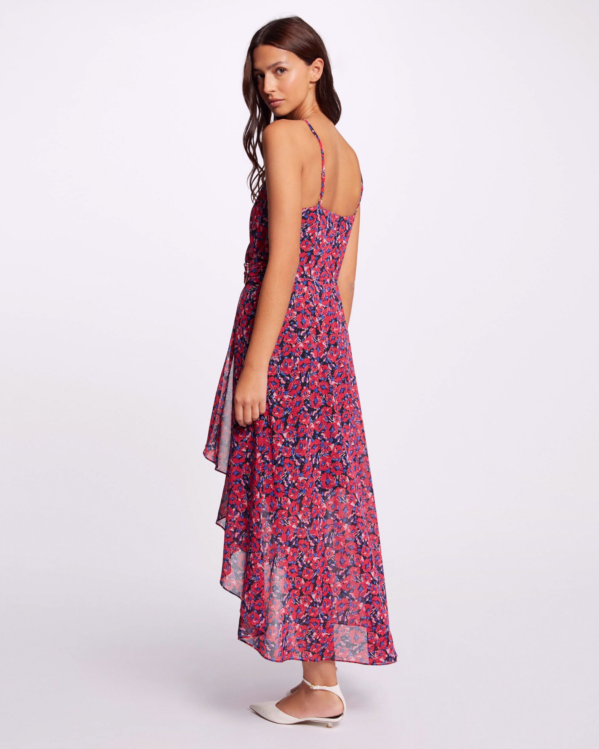 Vestido Assimétrico de Alças com Estampado Vermelho / Azul-marinho-2