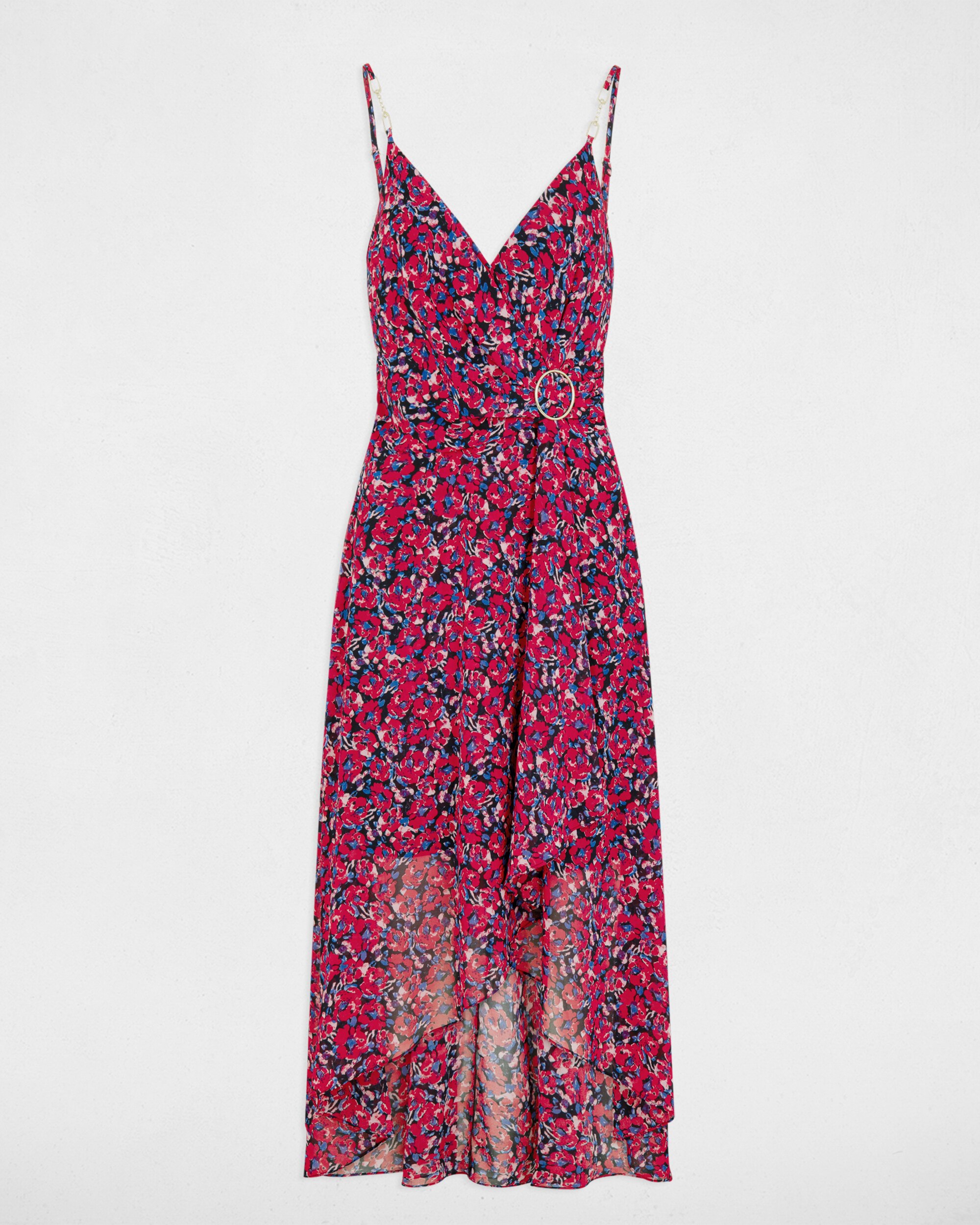 Vestido Assimétrico de Alças com Estampado Vermelho / Azul-marinho-3