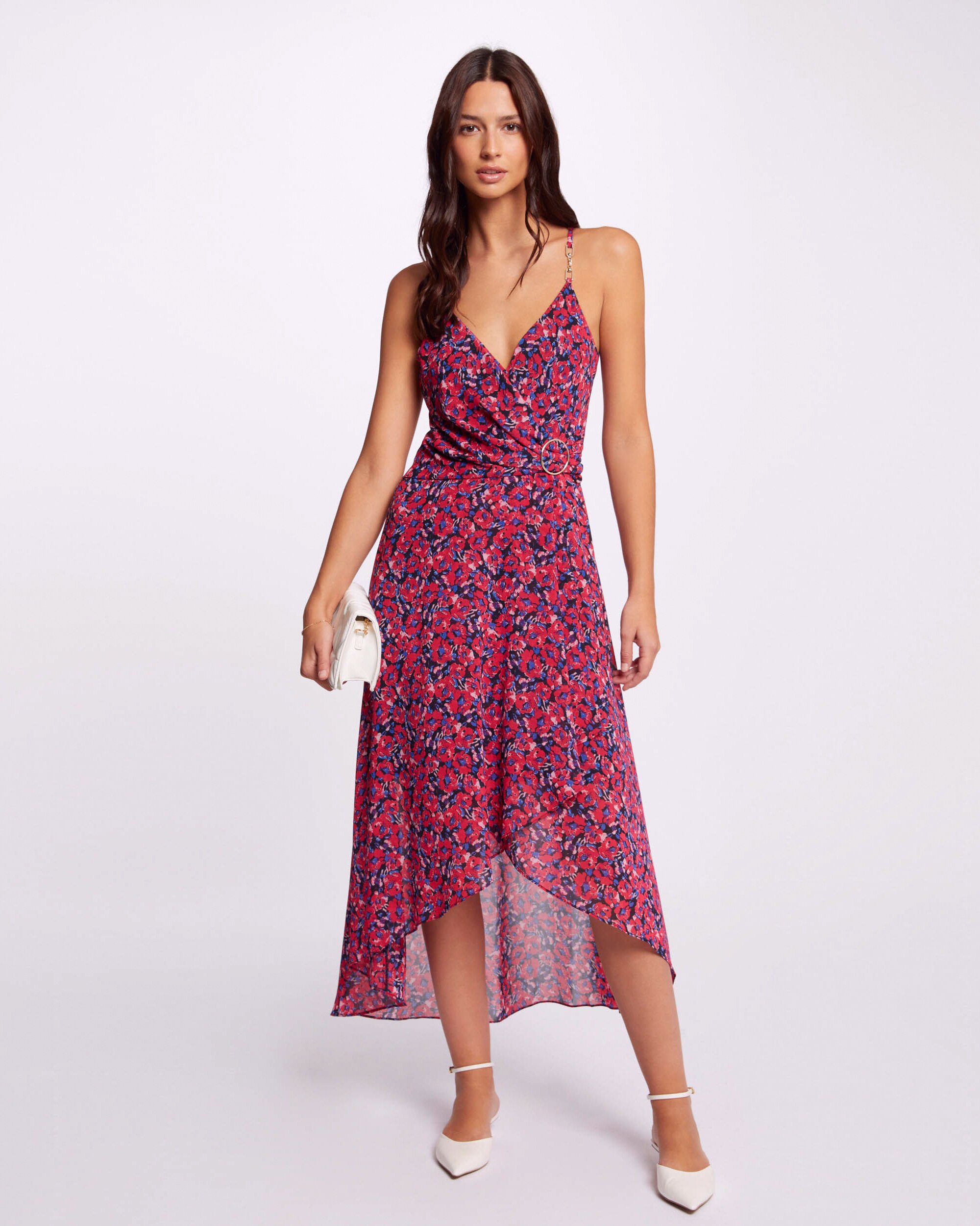 Vestido Assimétrico de Alças com Estampado Vermelho / Azul-marinho-4