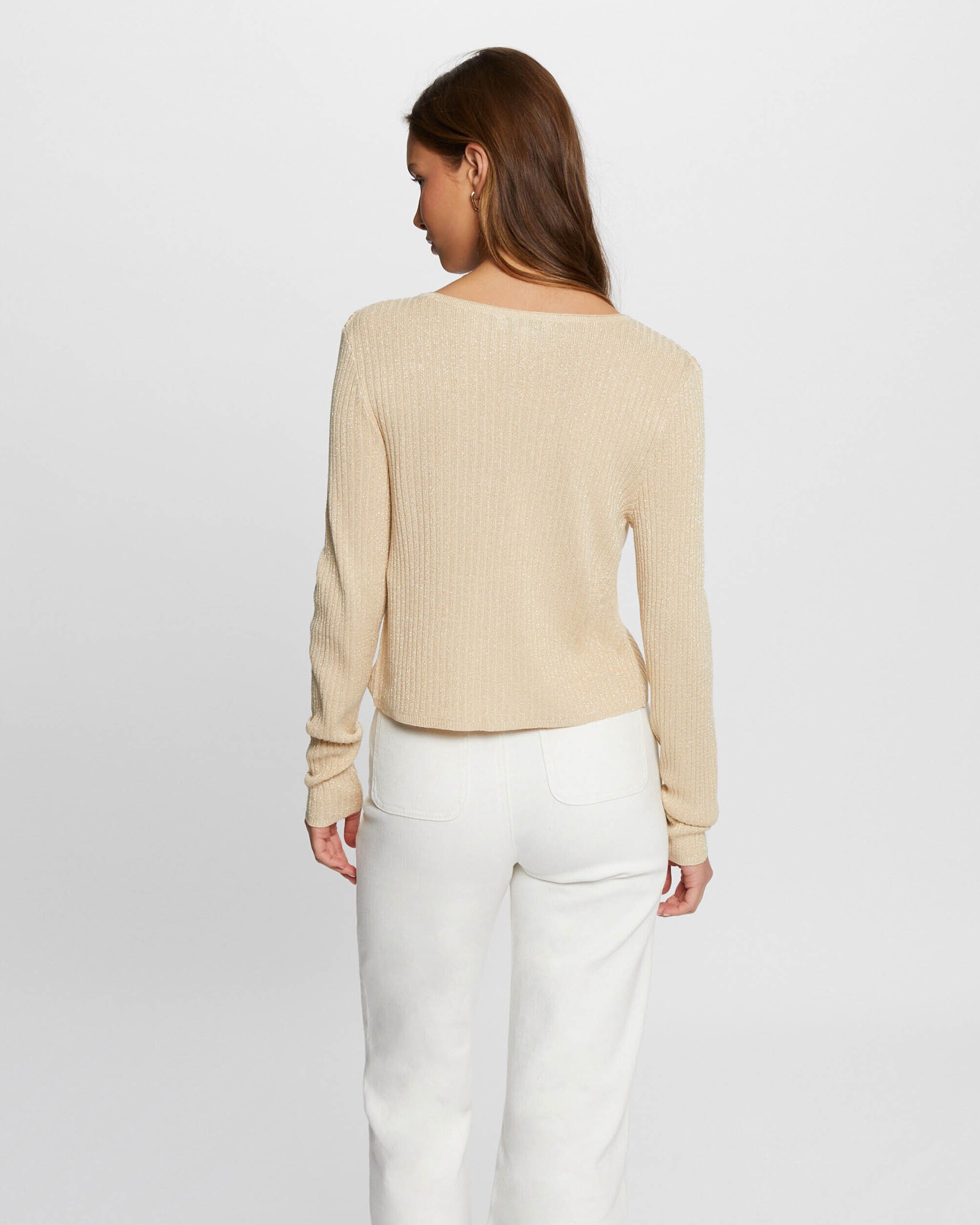 Cardigan de Manga Comprida com Fecho de Botão Ouro-2