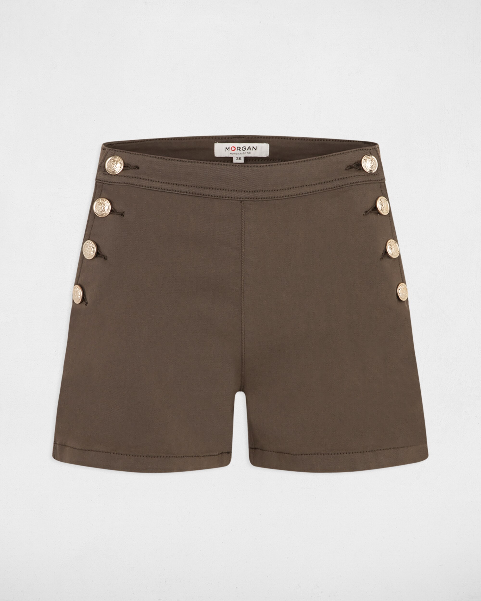 Short Ajustado com Botões Castanho-3