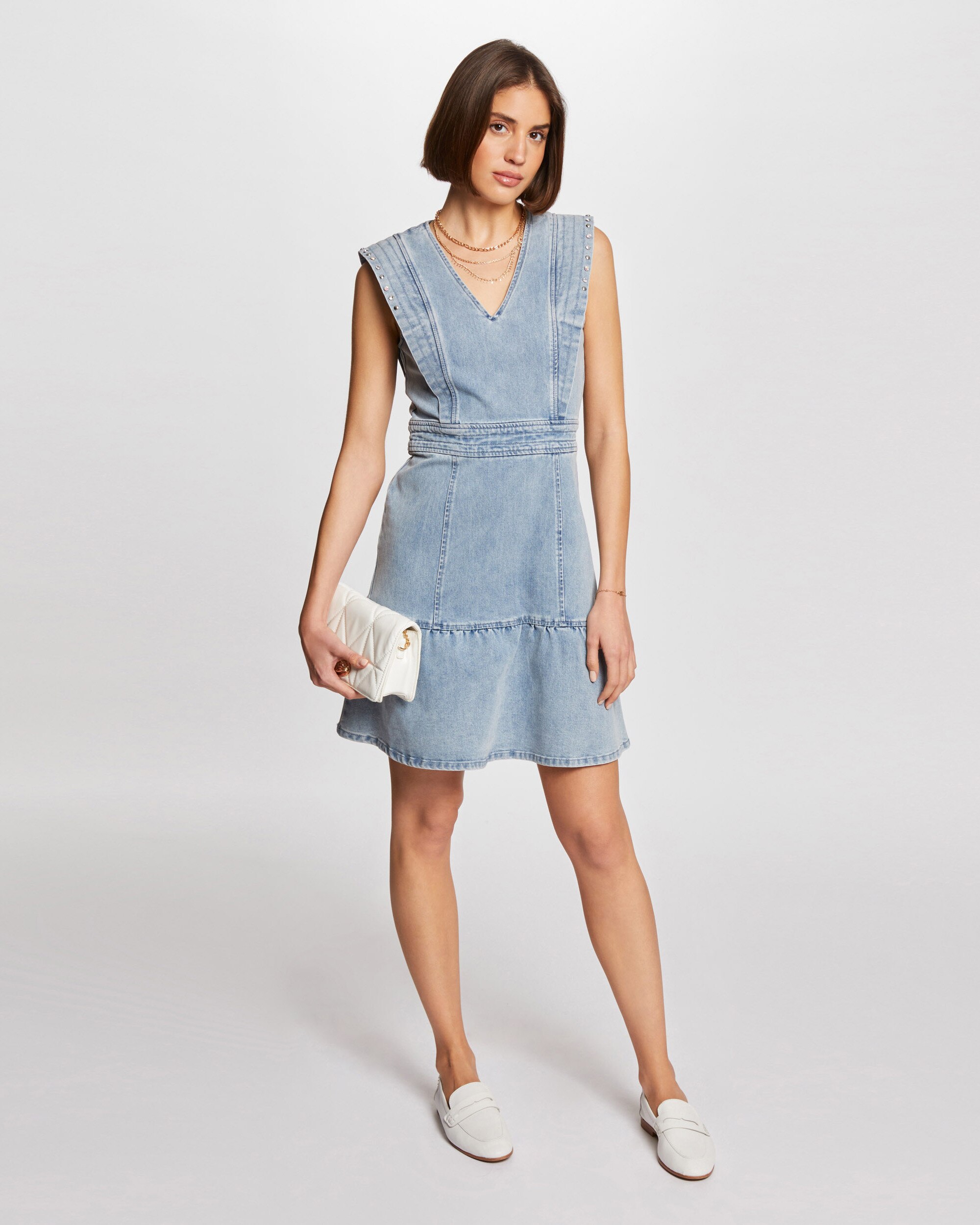 Vestido Curto Jeans sem Mangas Azul-claro-1