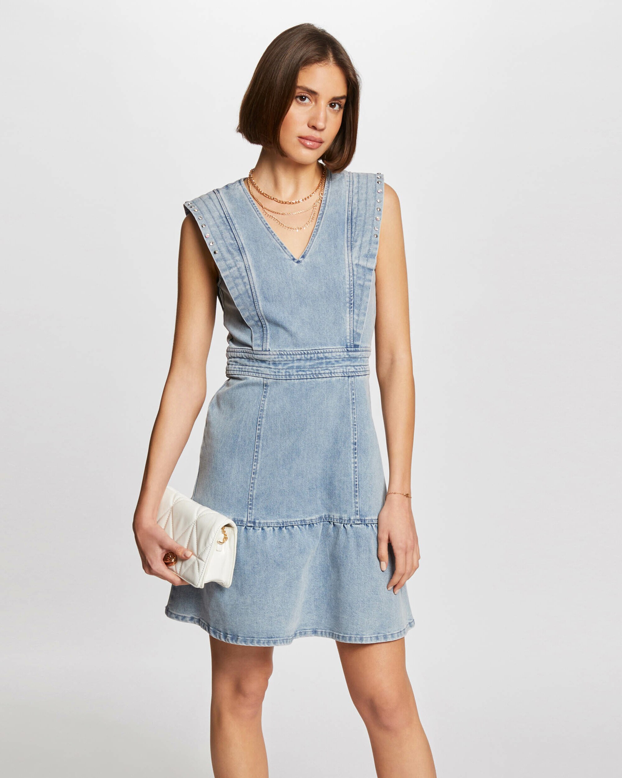 Vestido Curto Jeans sem Mangas Azul-claro-2