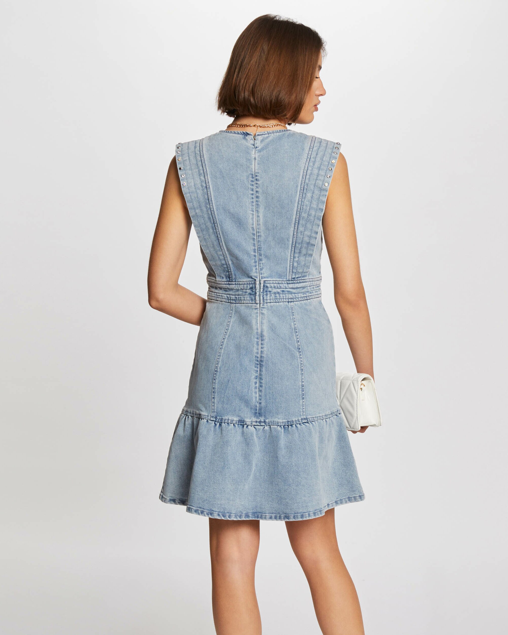 Vestido Curto Jeans sem Mangas Azul-claro-3