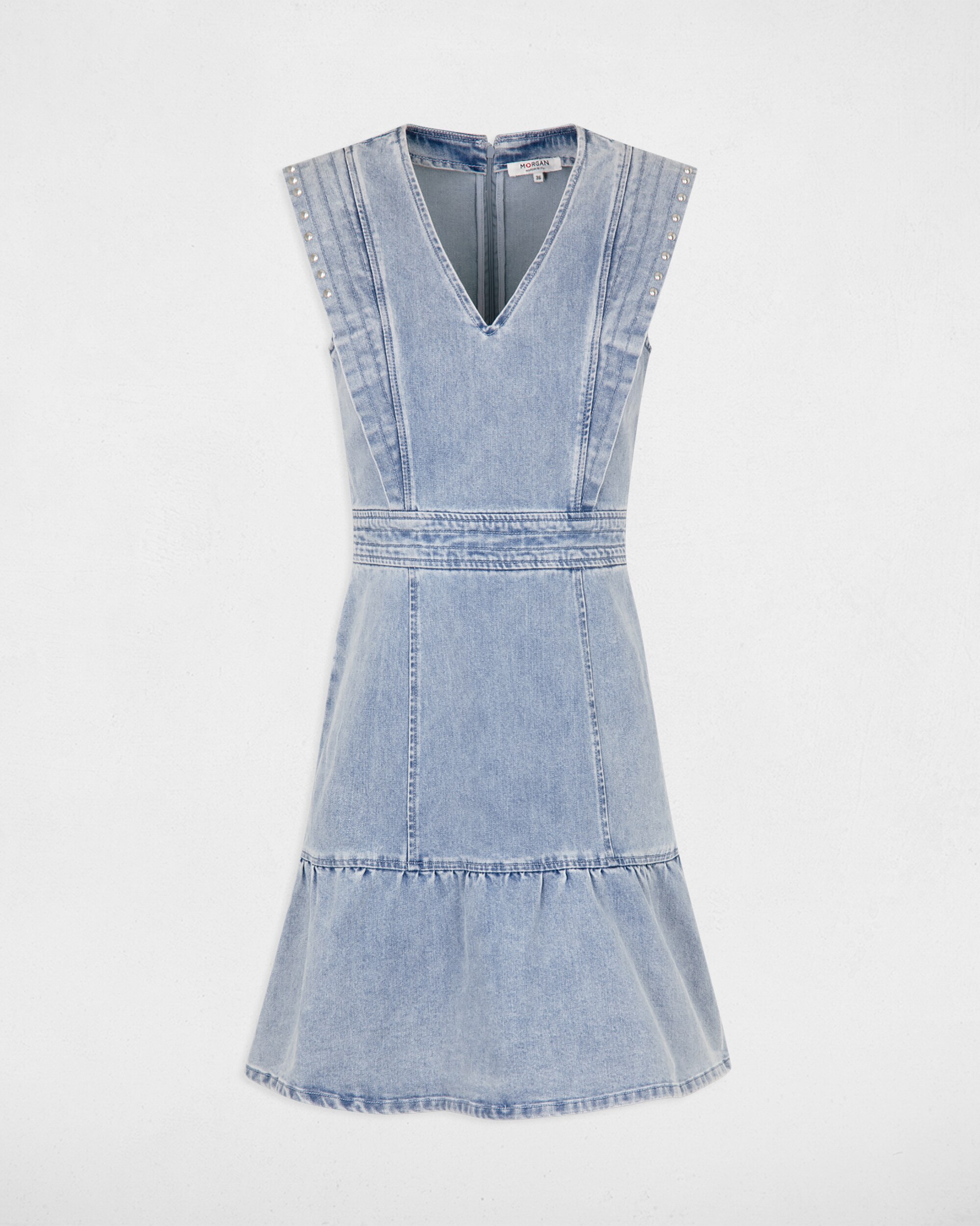 Vestido Curto Jeans sem Mangas Azul-claro-4