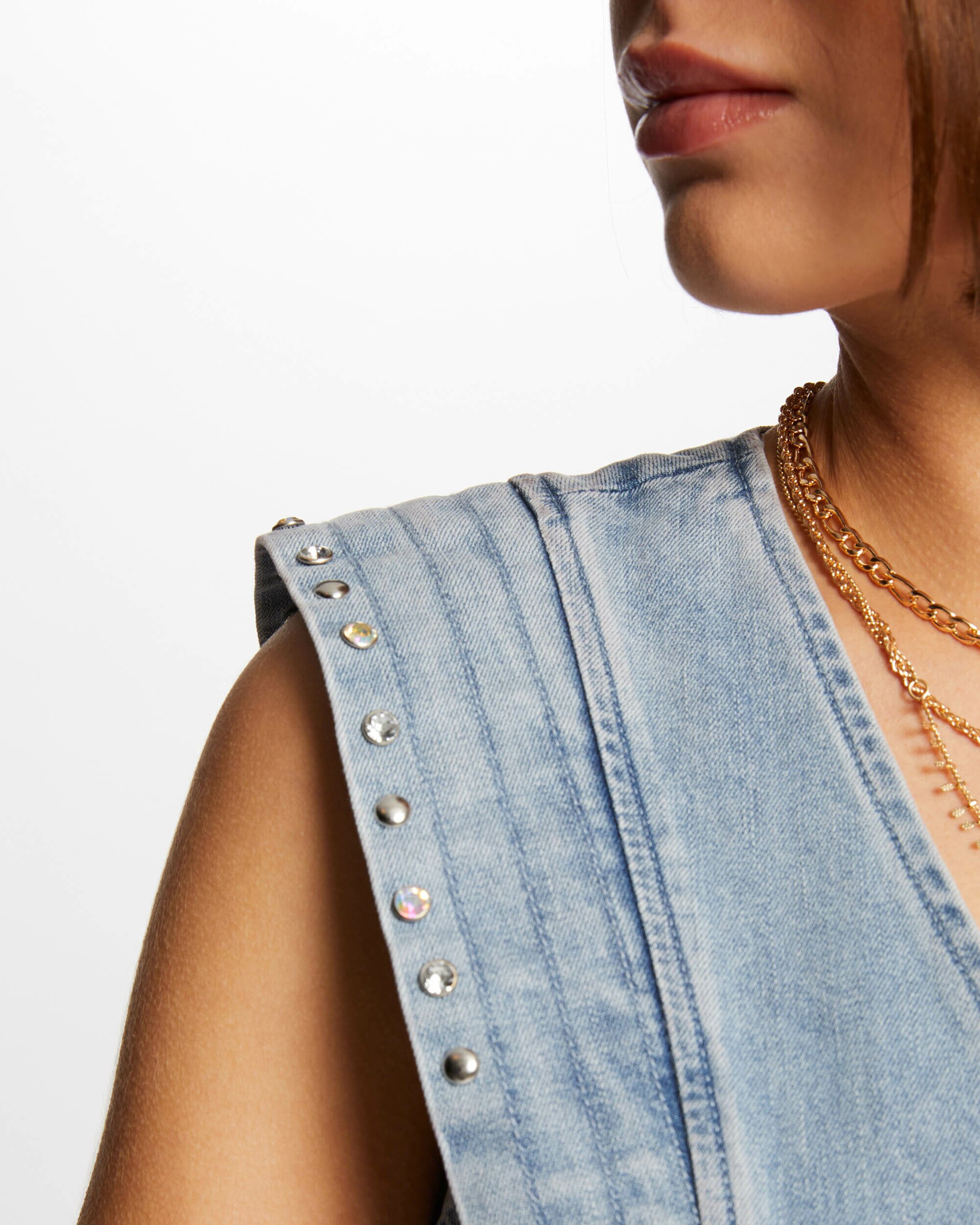 Vestido Curto Jeans sem Mangas Azul-claro-5
