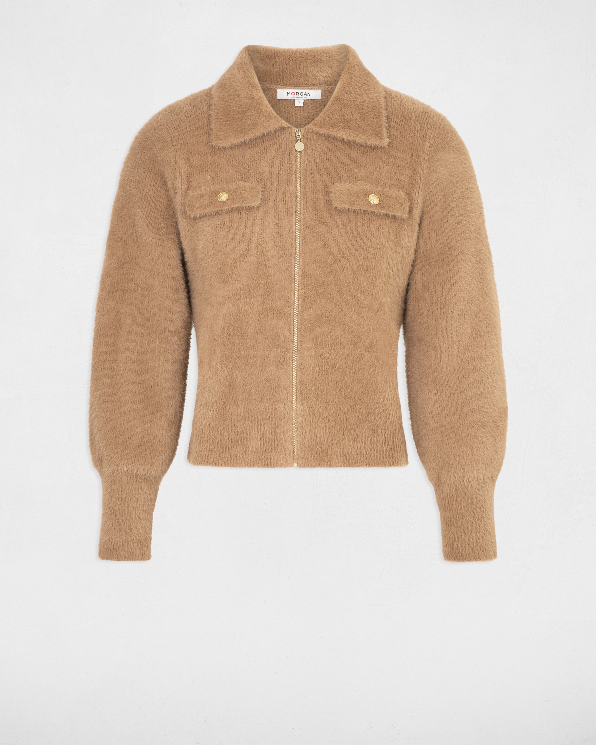 Cardigan de Manga Comprida com Gola de Lapela Castanho-claro-2