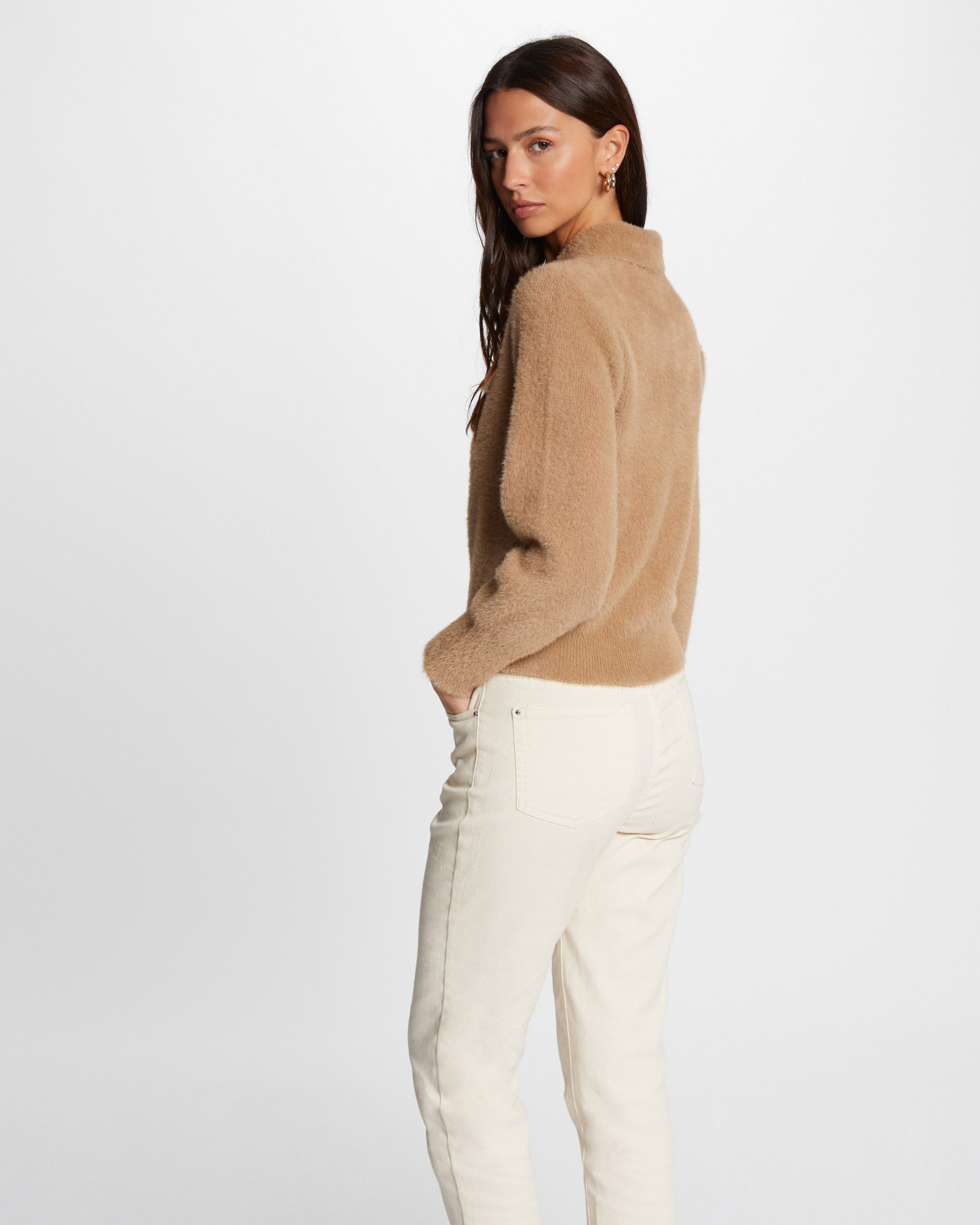 Cardigan de Manga Comprida com Gola de Lapela Castanho-claro-3