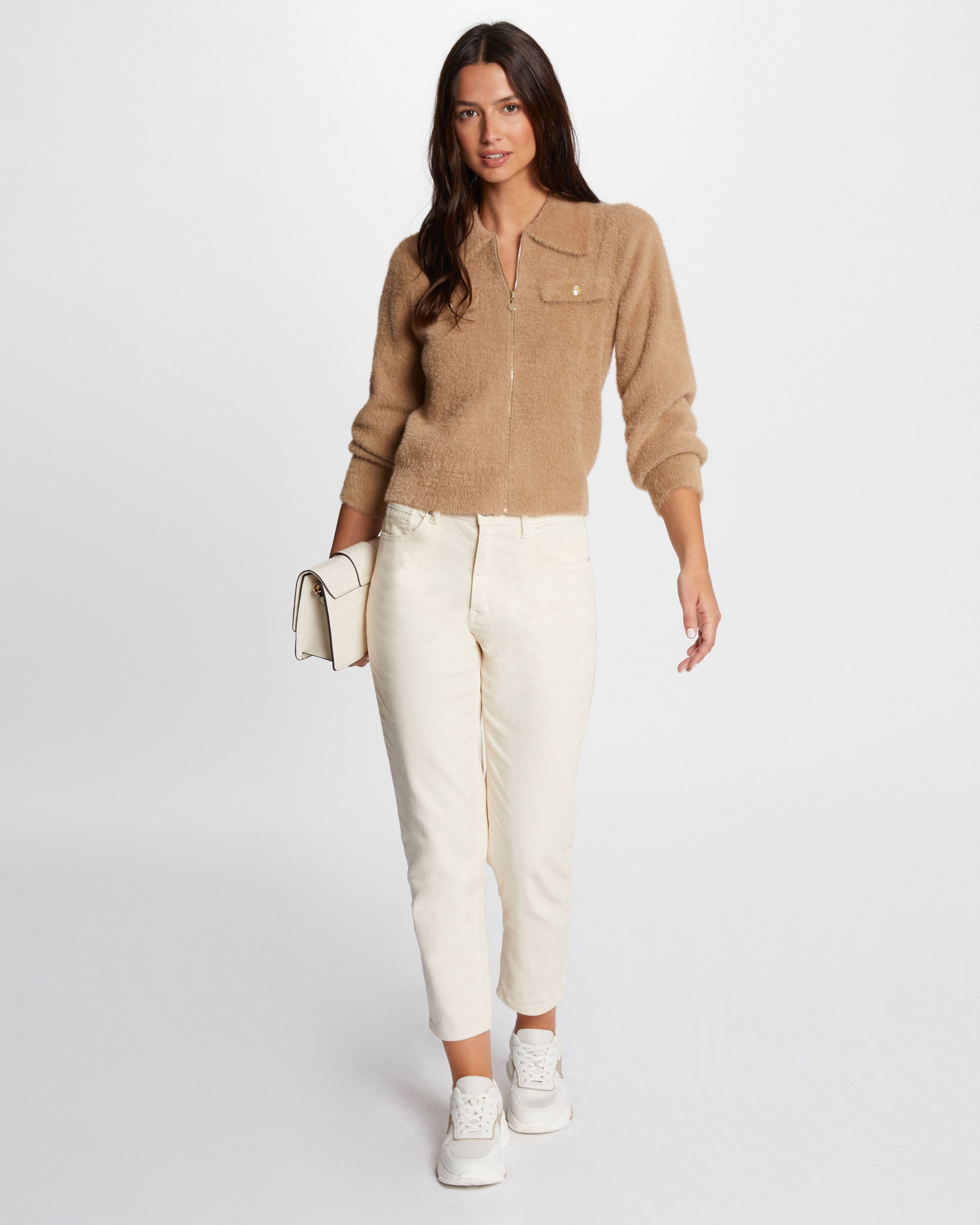 Cardigan de Manga Comprida com Gola de Lapela Castanho-claro-4