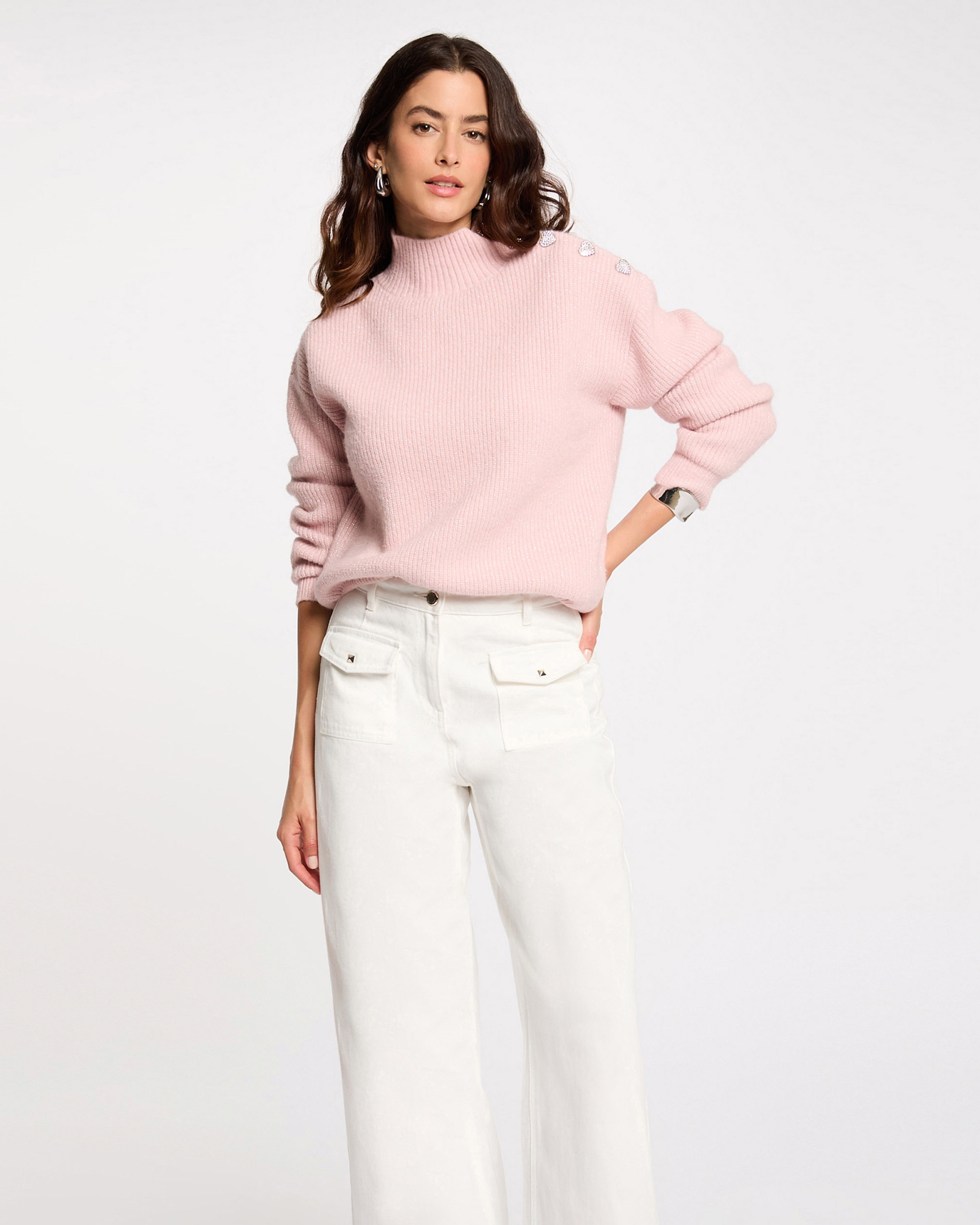 Camisola de Manga Comprida com Botões Rosa-1
