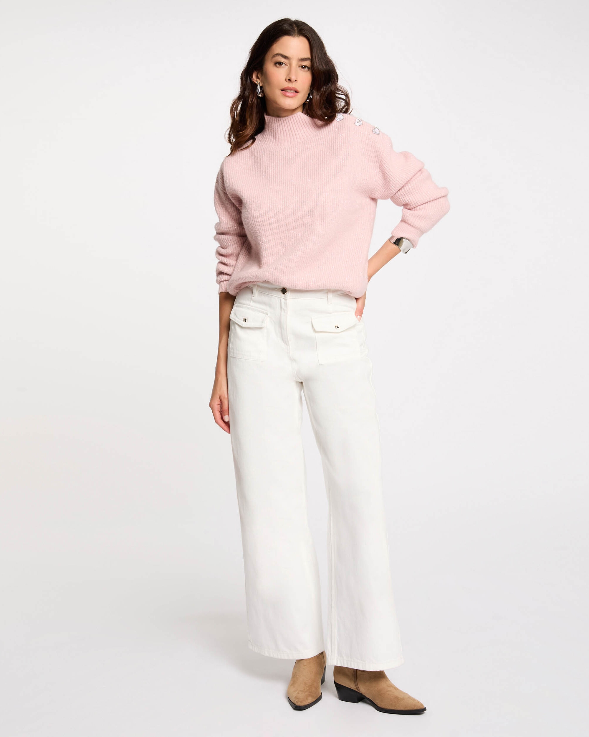 Camisola de Manga Comprida com Botões Rosa-4