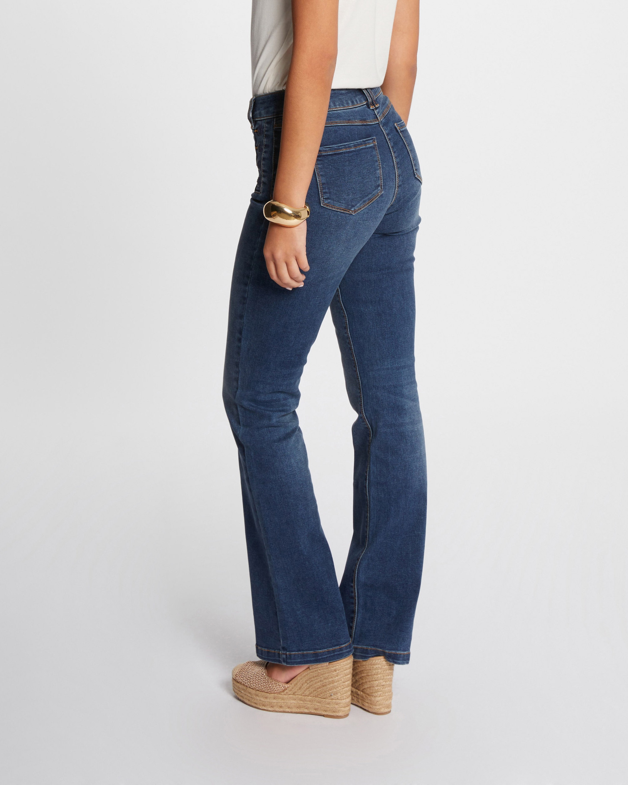 Jeans com Corte a Direito Flare com Botões Azul-índigo-3