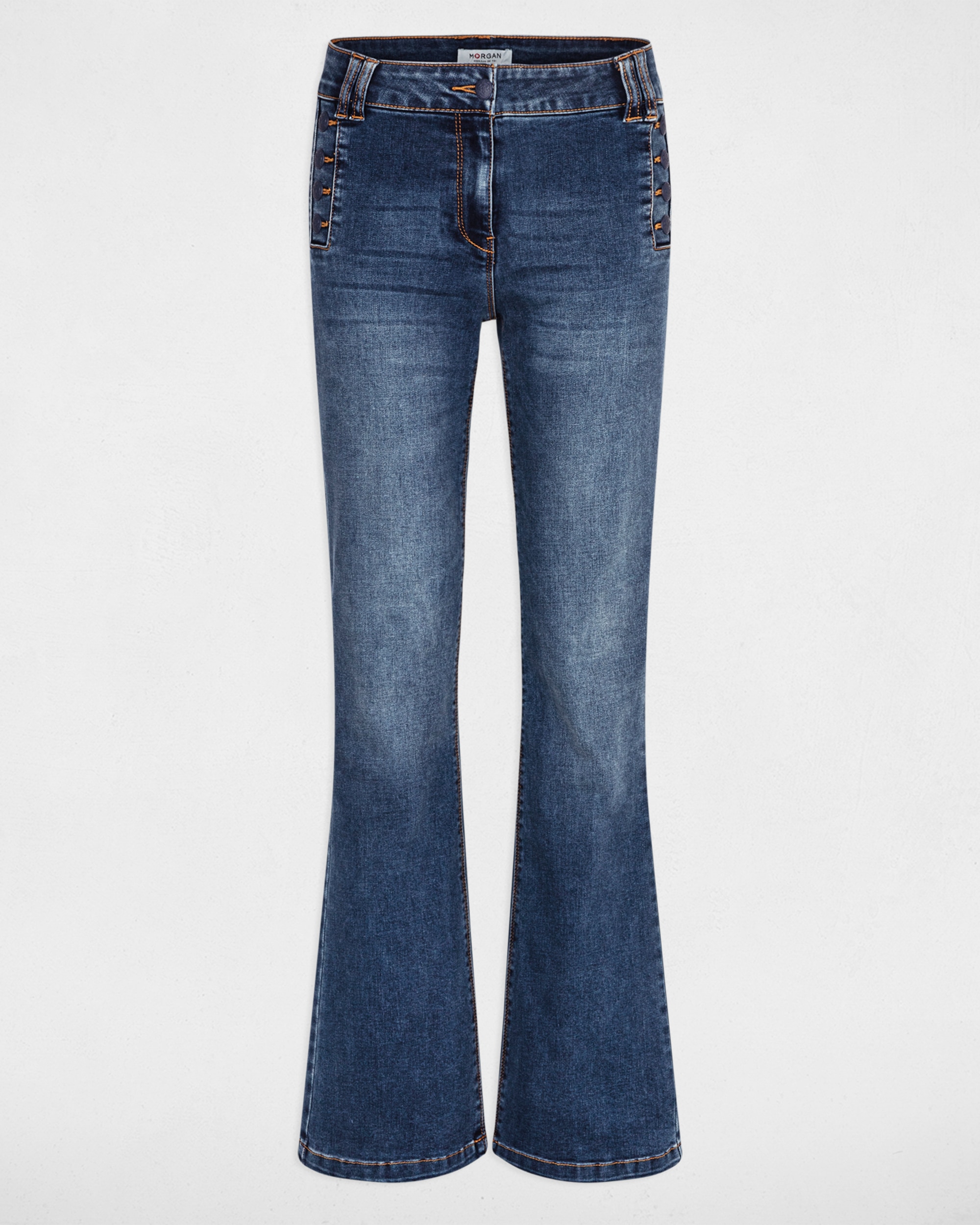 Jeans com Corte a Direito Flare com Botões Azul-índigo-4